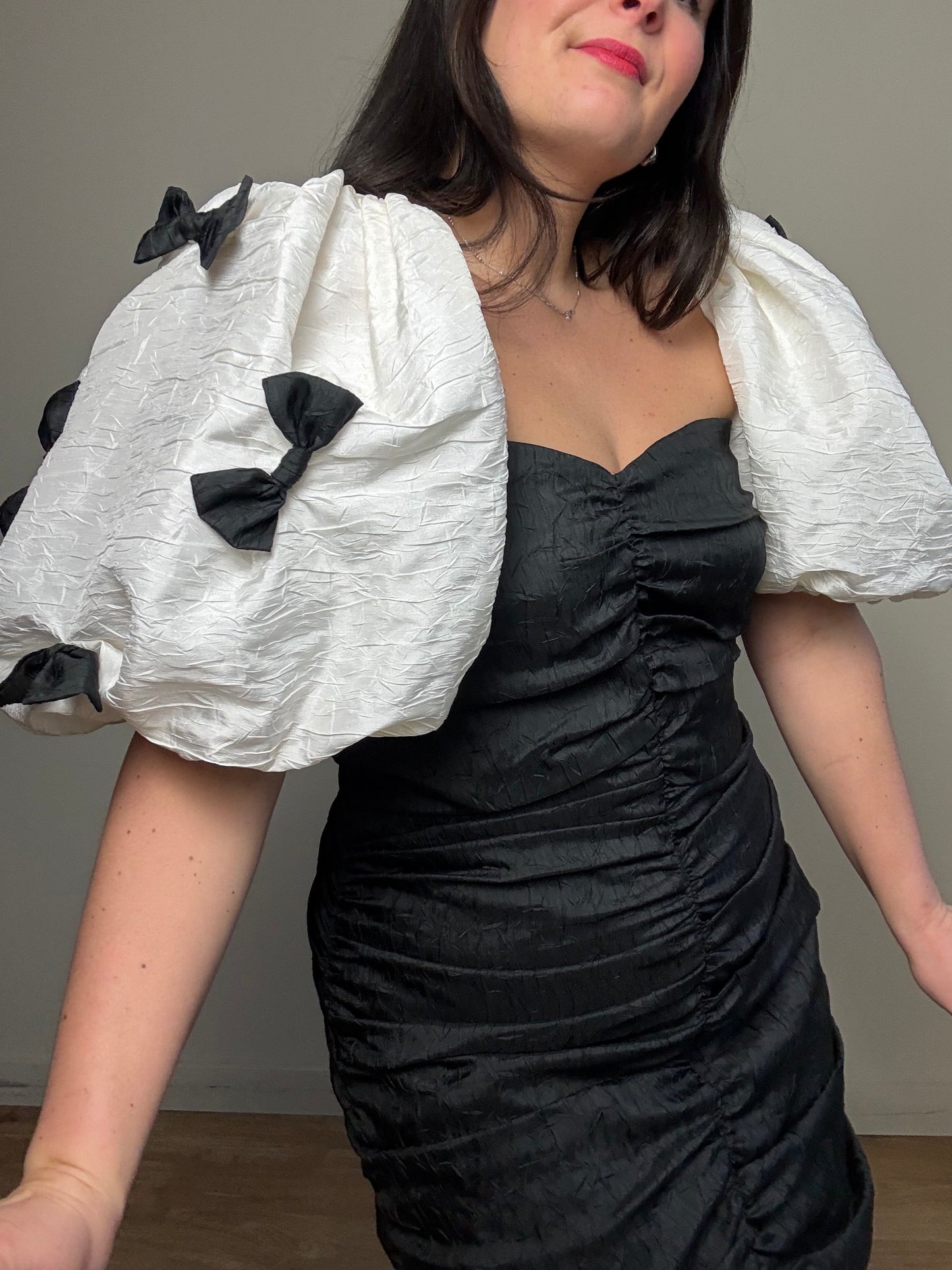 Vintage Jaqui Designs Bow Puff Sleeve Cocktail Dress, 12-14