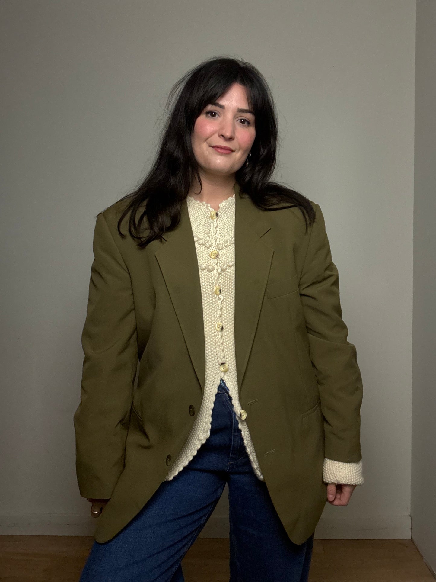 Handmade Popcorn Button Up Cardigan, L