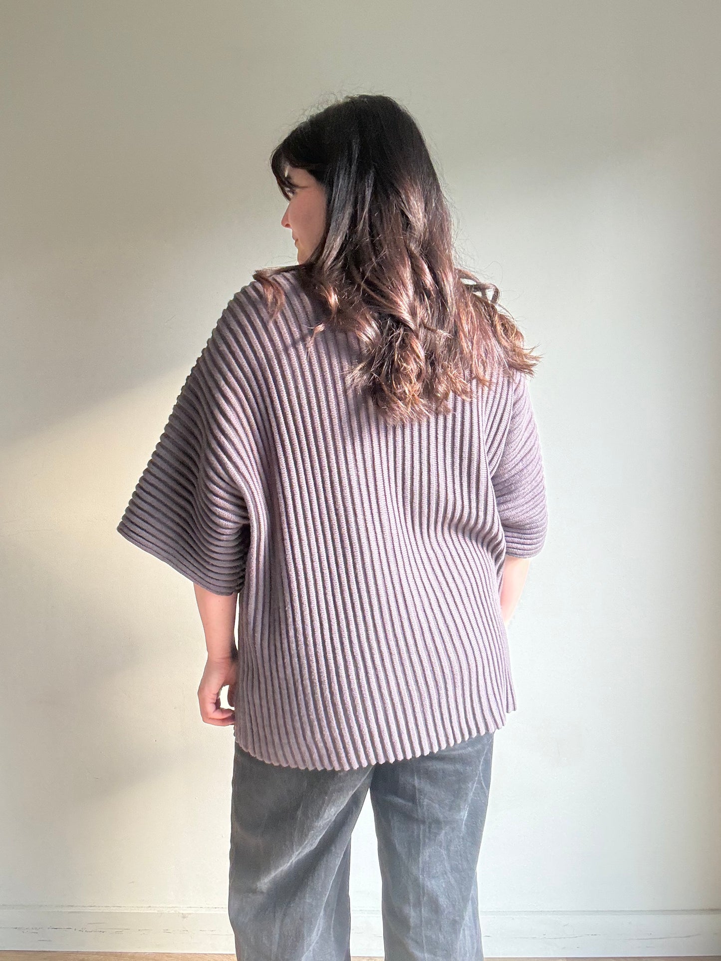 Seventh Rib Knit Zip-Up Short Sleeve Cardigan, M (oversized)