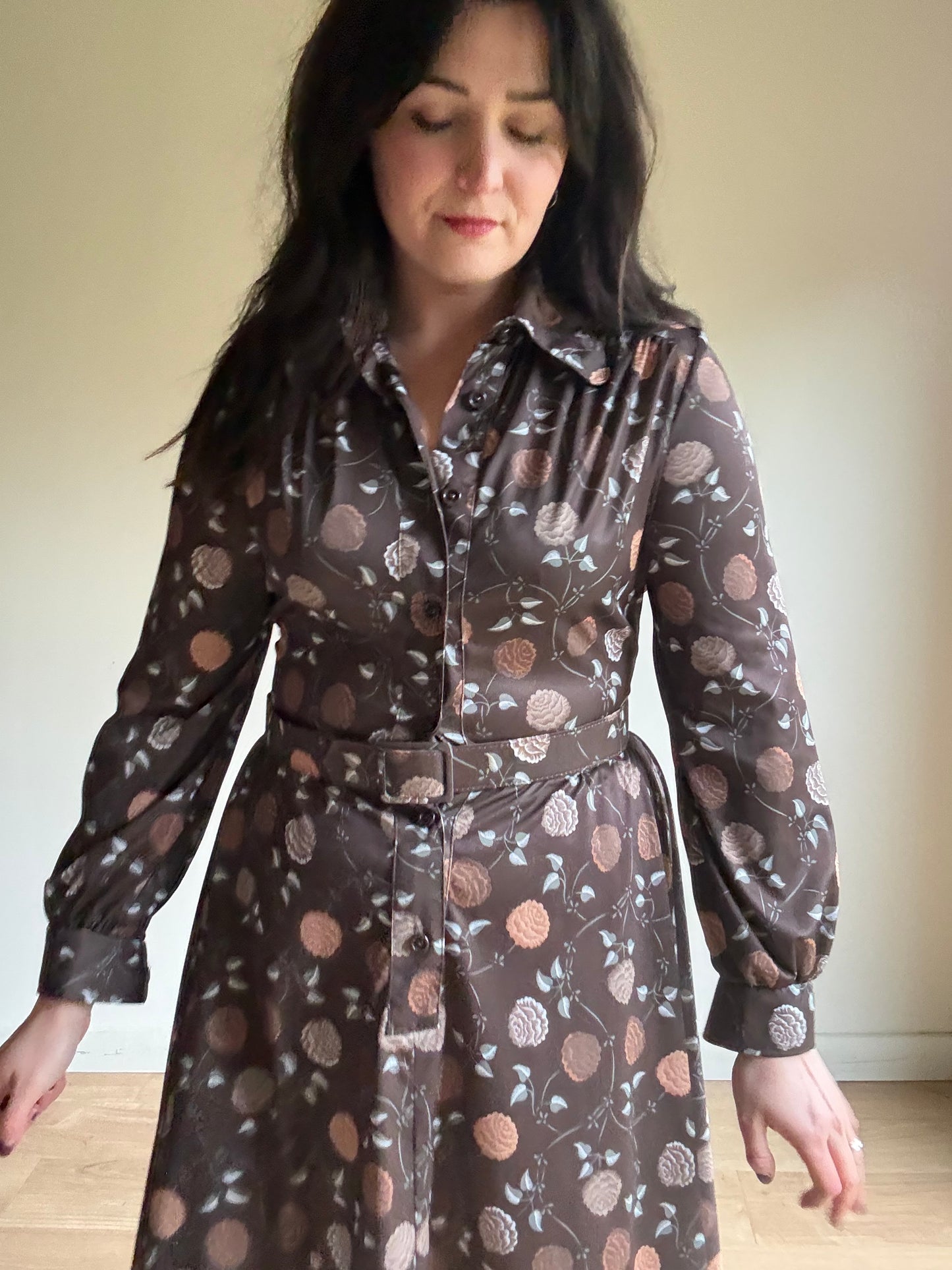 Leygil 1970’s Floral Belted Shirt Dress, 12-14