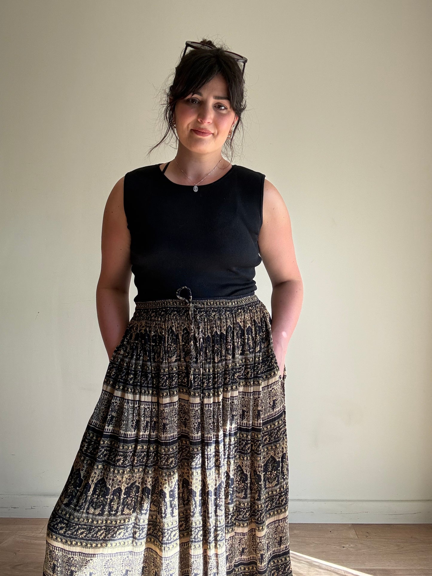 Vintage Orvis Indian Printed Maxi Skirt, L