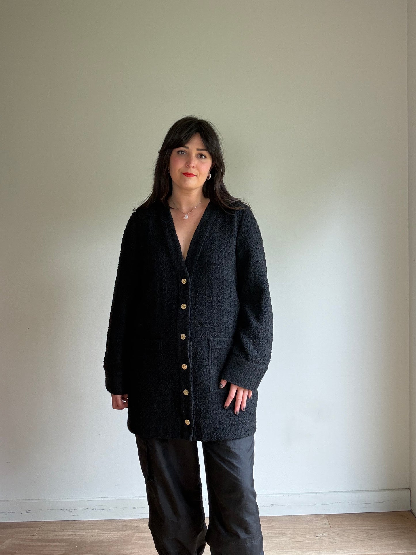 Tweed Style Long Cardigan Jacket, L