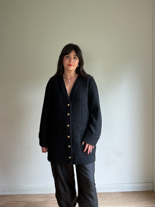 Tweed Style Long Cardigan Jacket, L