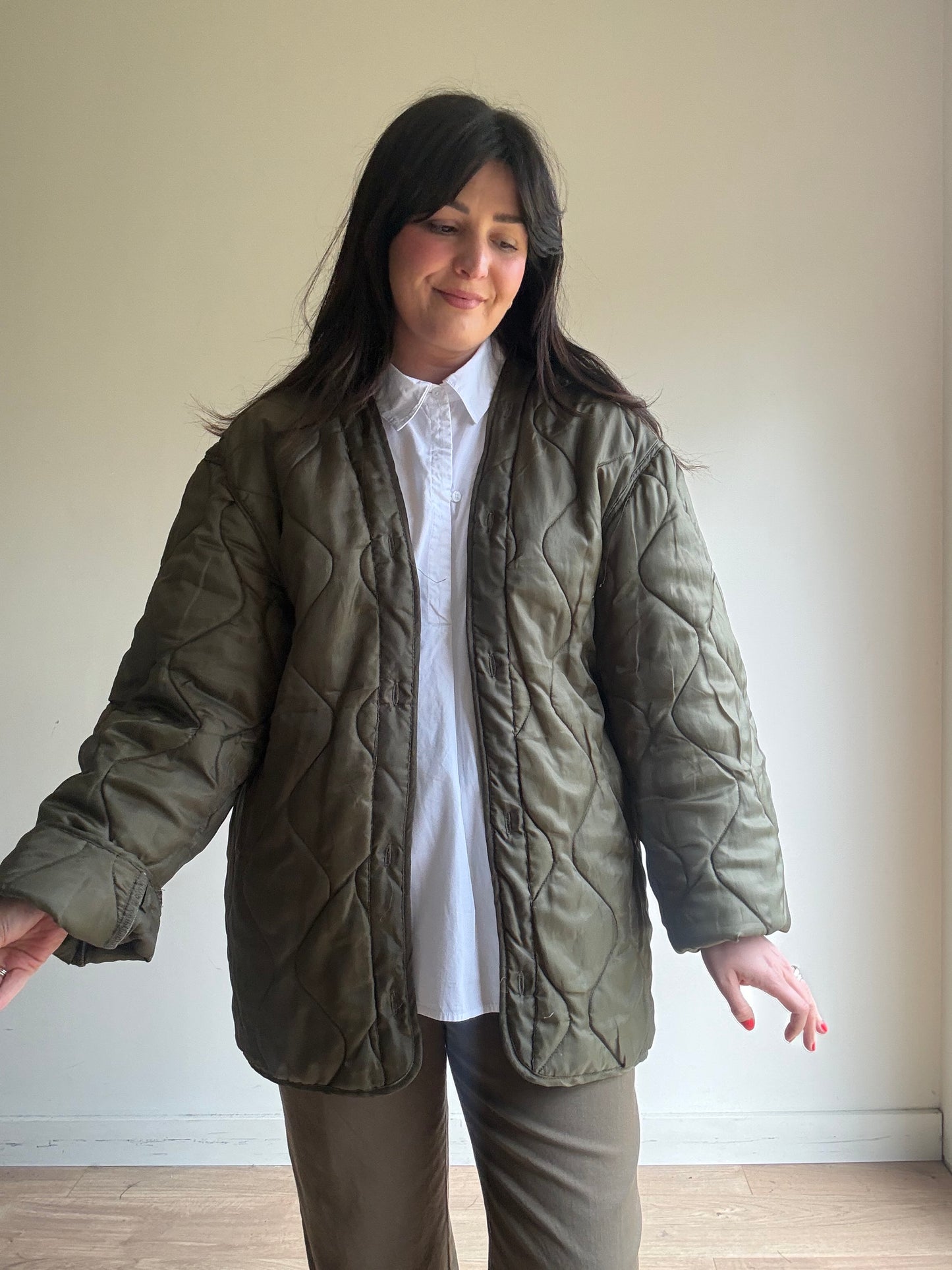 Vintage Quilted Army Military Liner Jacket, One Size