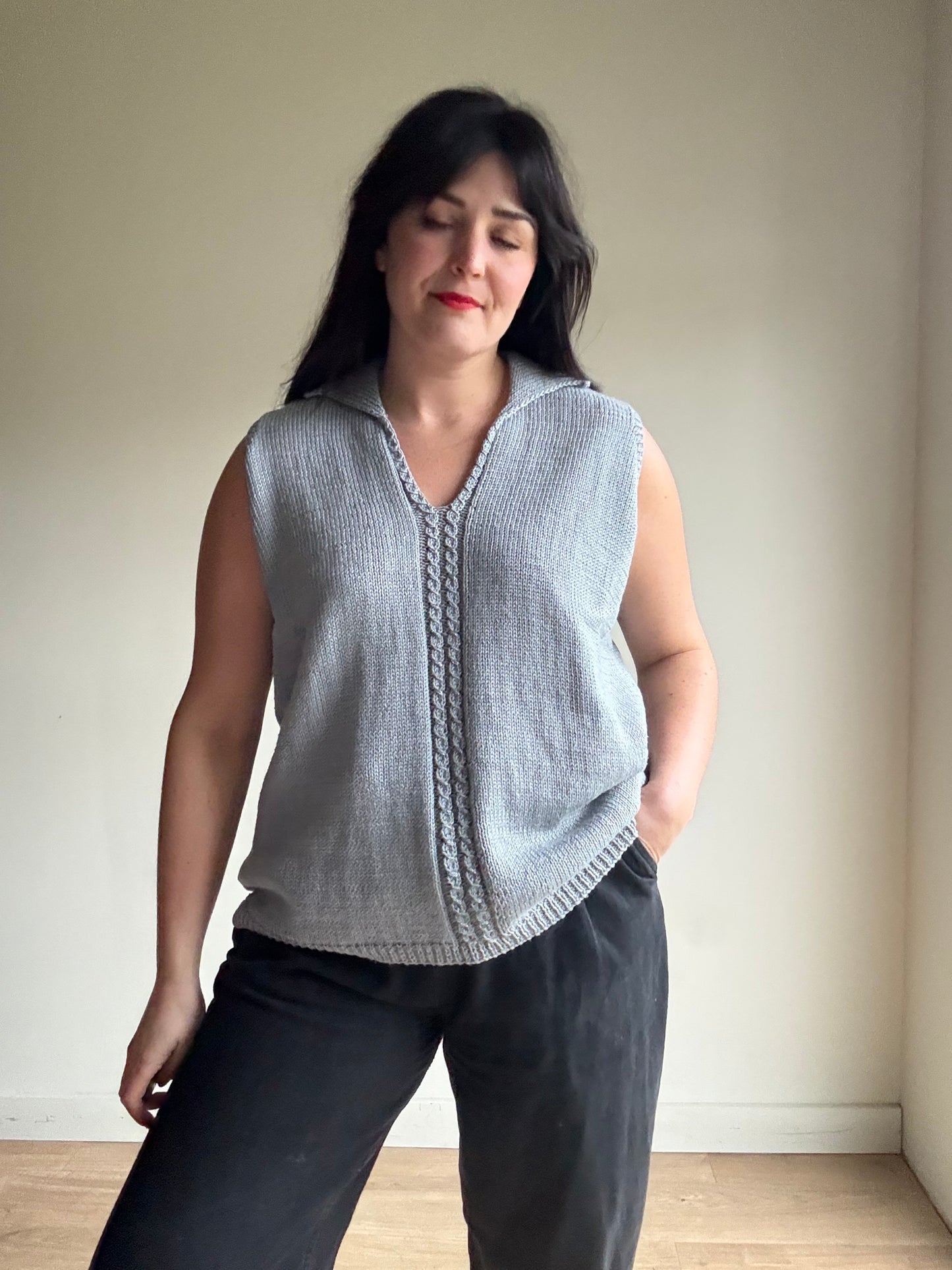 Handknit Collared Vest Tank, XL