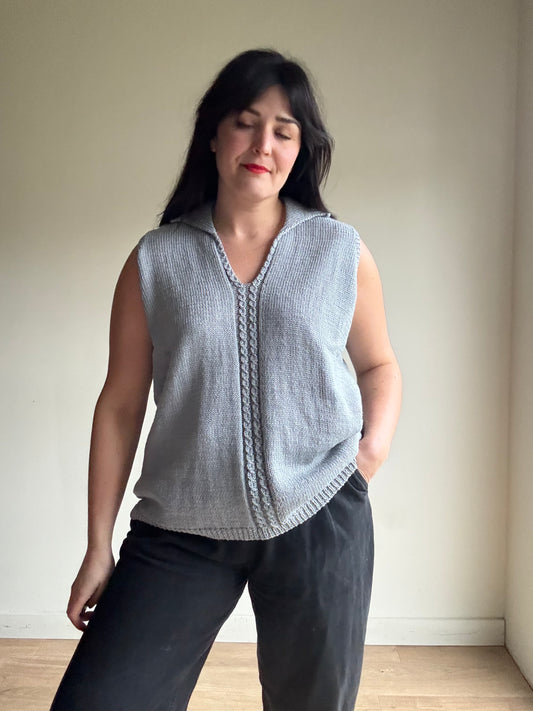 Handknit Collared Vest Tank, XL