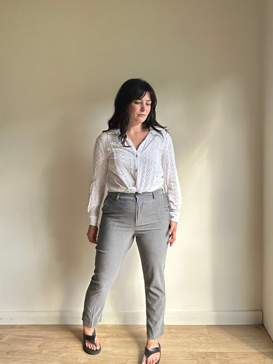 Ganni Grey Slim Tailored Trousers, UK 12-14