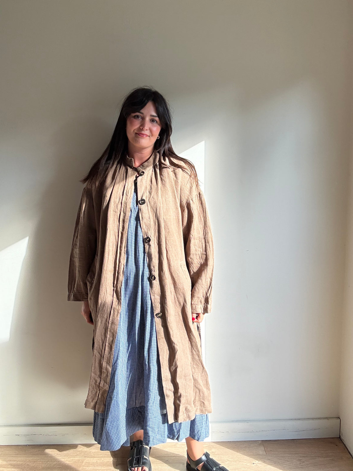 Zara Linen Button Up House Coat, M/L