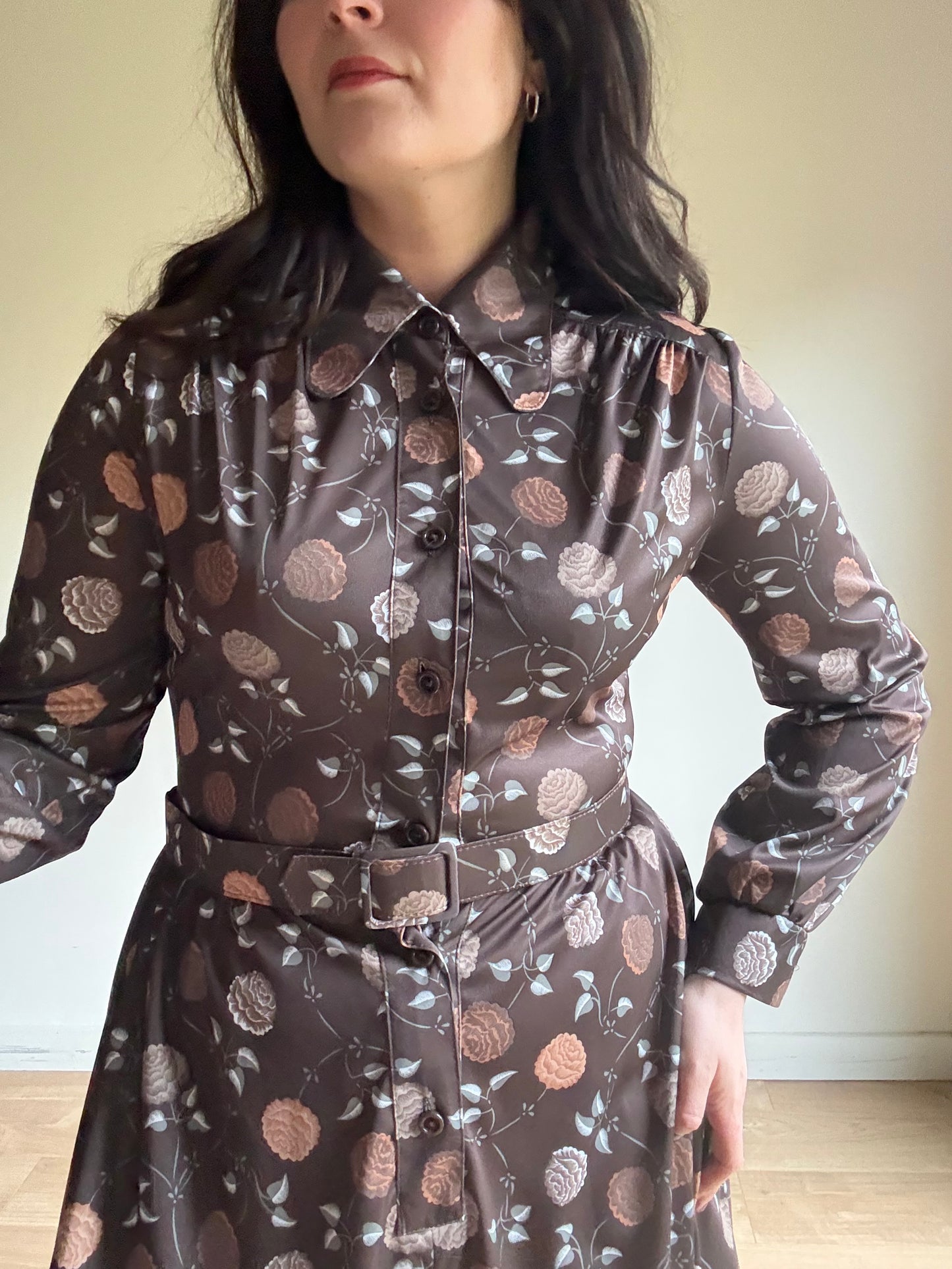 Leygil 1970’s Floral Belted Shirt Dress, 12-14