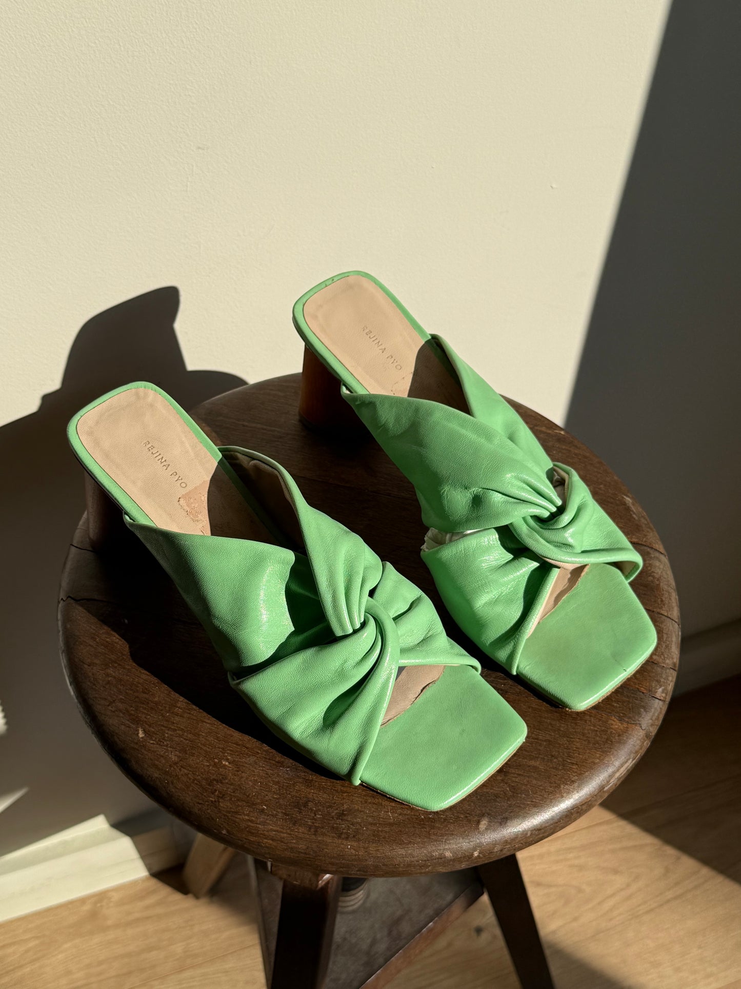 Rejina Pyo Leather Knot Sandal Heels, 40