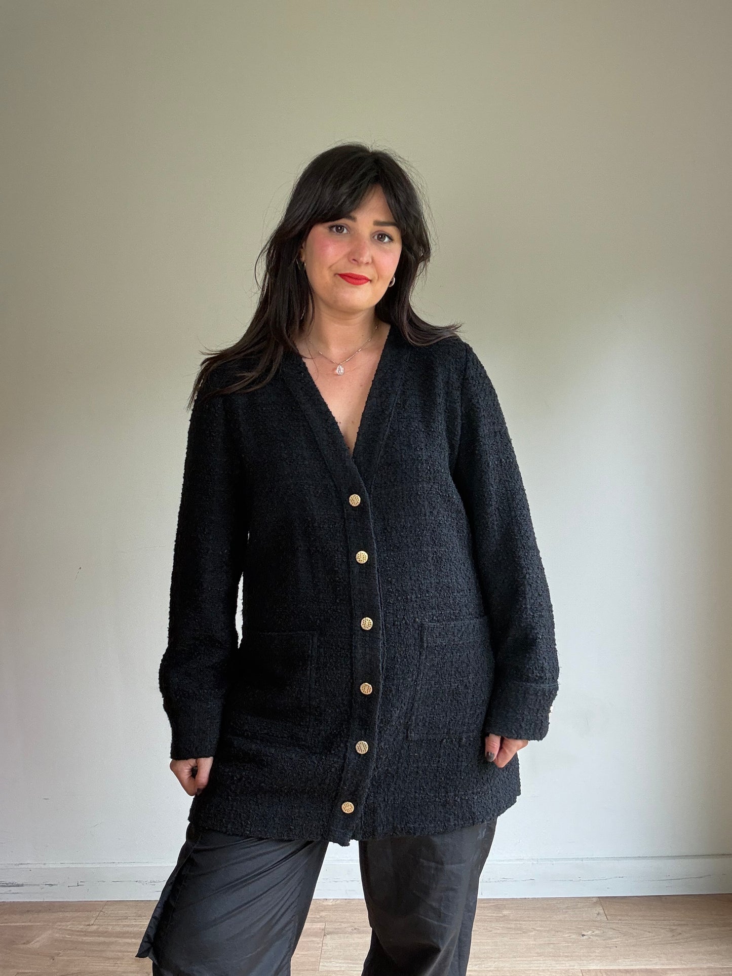 Tweed Style Long Cardigan Jacket, L