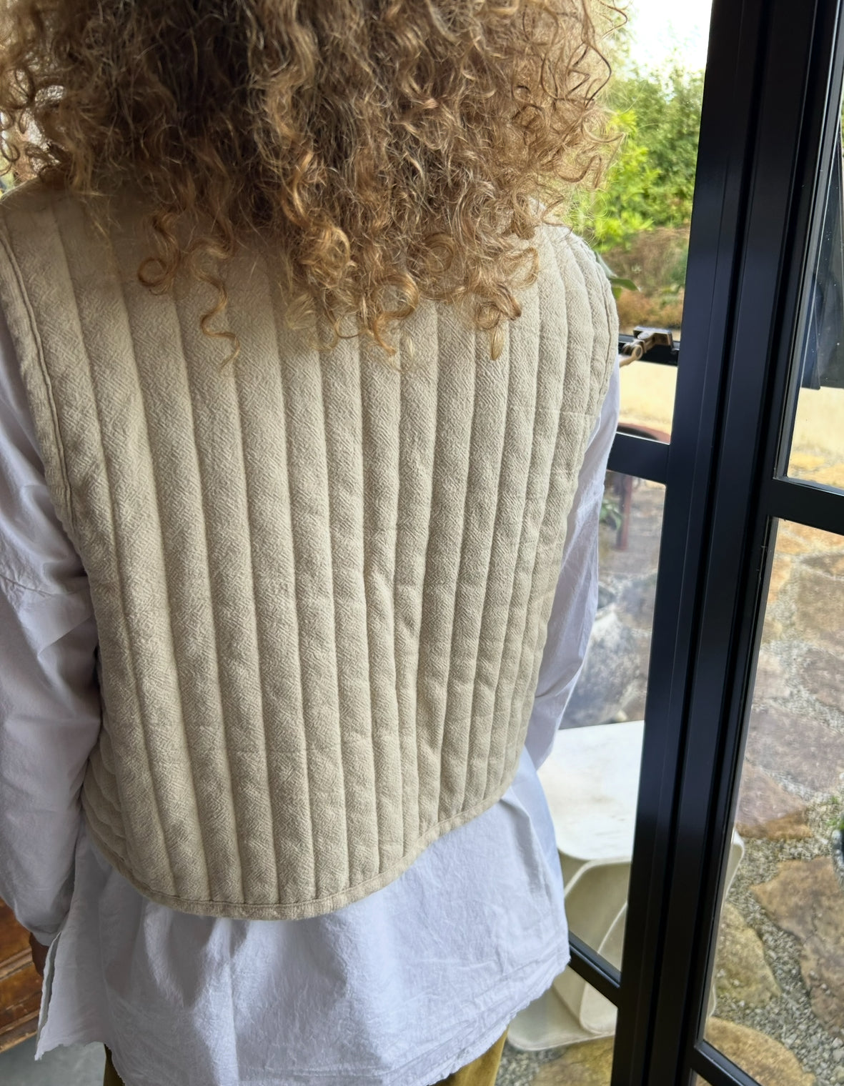 Black Crane Quilted Stripe Waistcoat Vest, XS/S