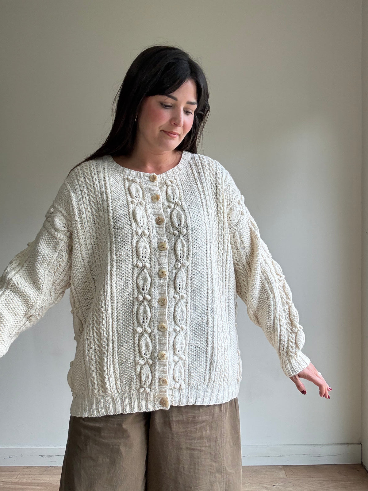 Chunky Hand knit Grandad Cardigan, XL