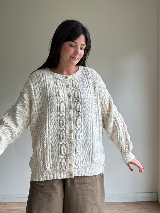 Chunky Hand knit Grandad Cardigan, XL
