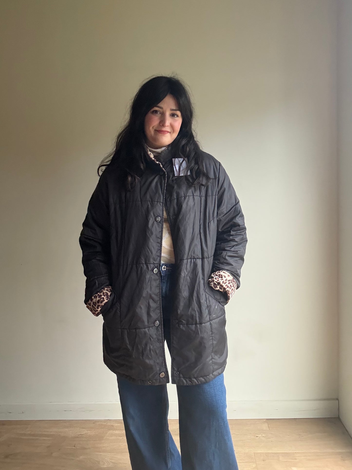 Reversible Leopard Puffer Coat, XL