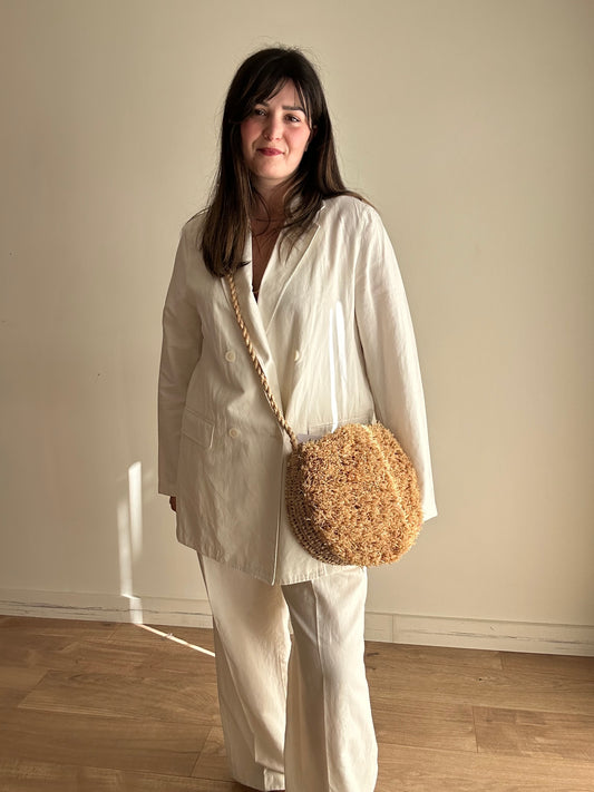 Straw Handmade Shaggy Round Crossbody Bag, O/S