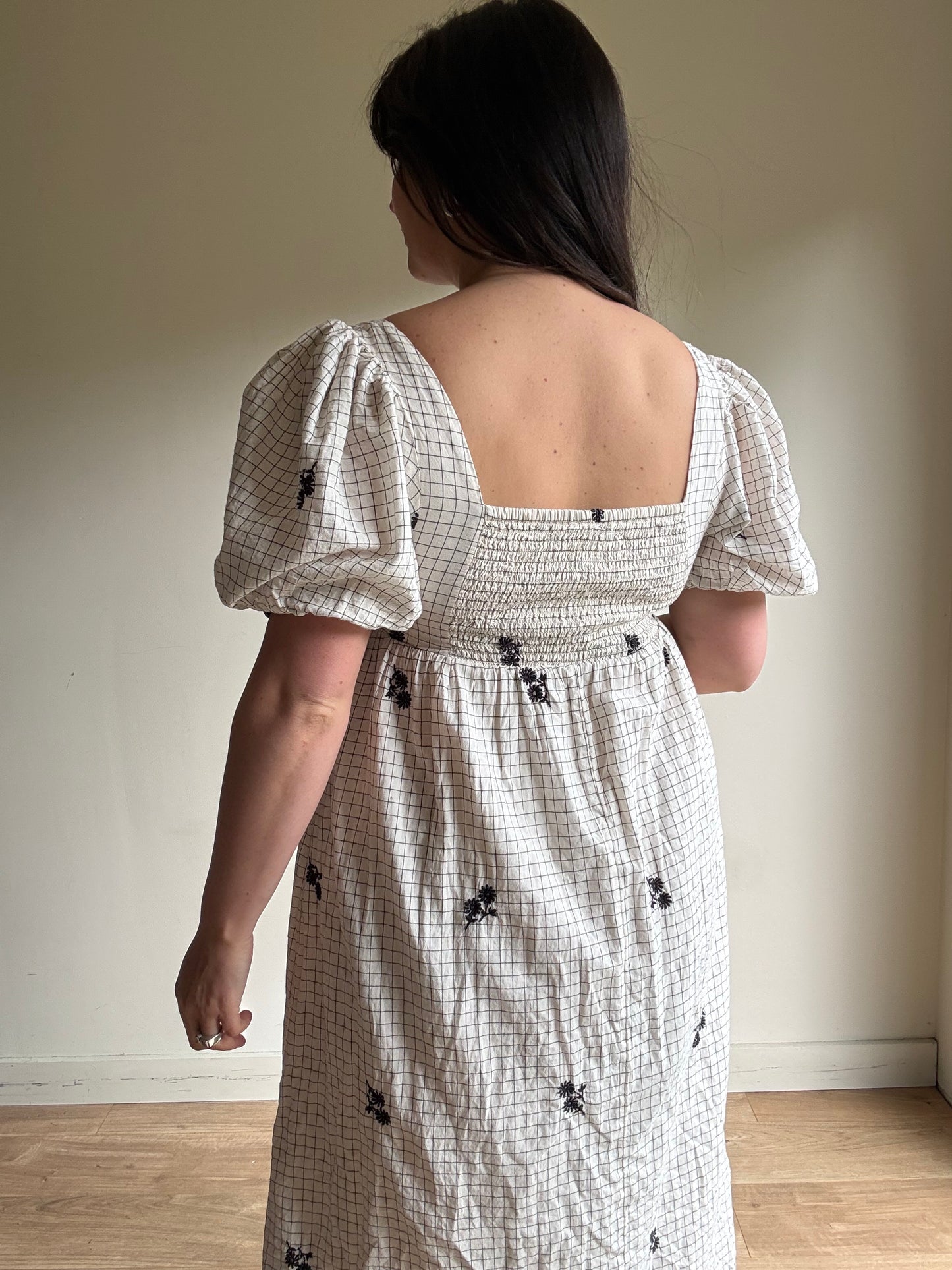 Grid Print Embroidered Dress, 10/12