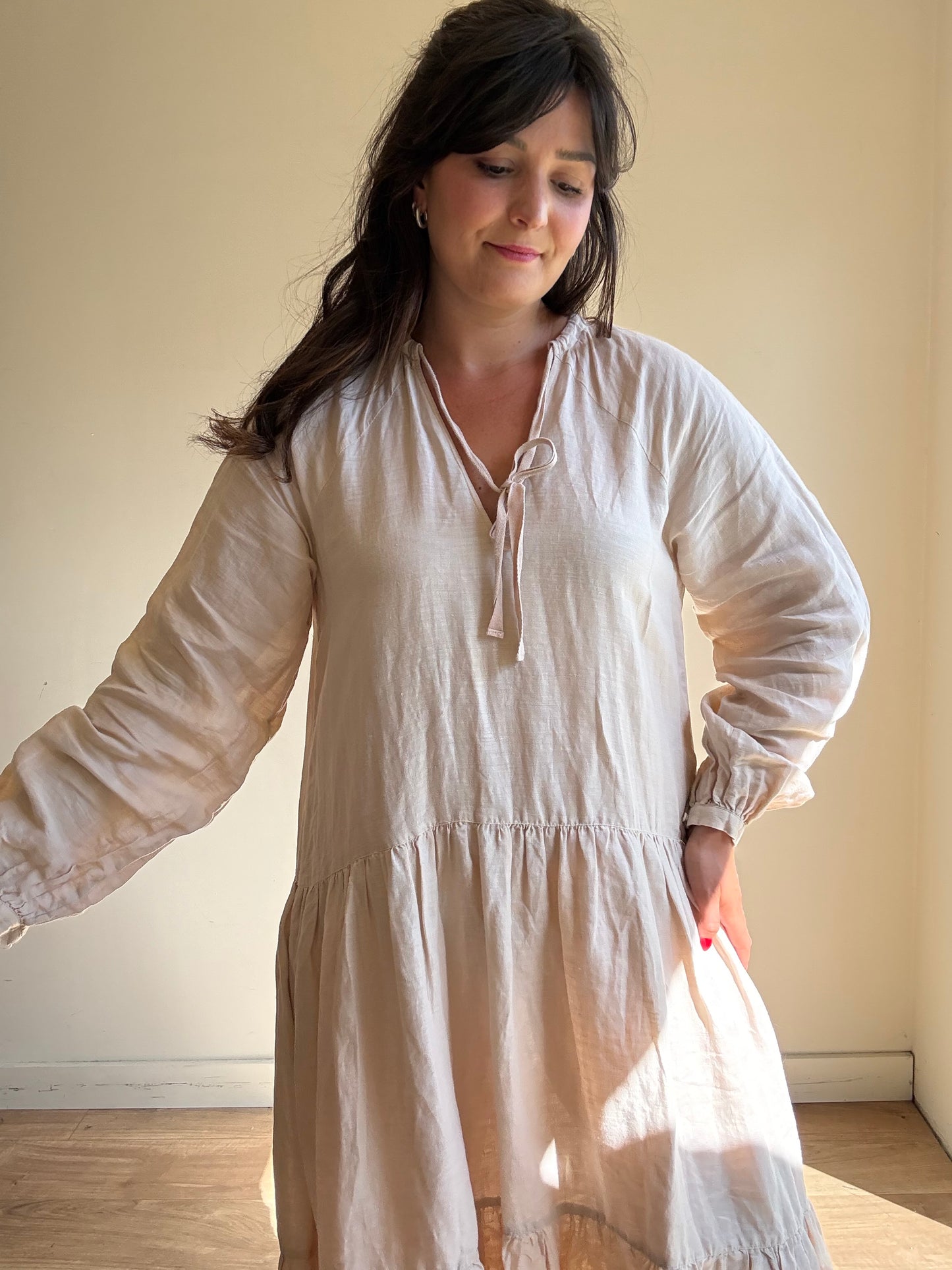 Blush Arket Linen Tiered Floaty Dress, S/M