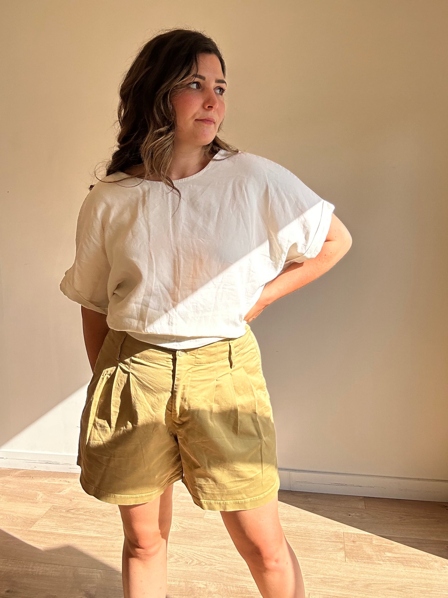 Tan YMC High Waisted Cotton Shorts, L