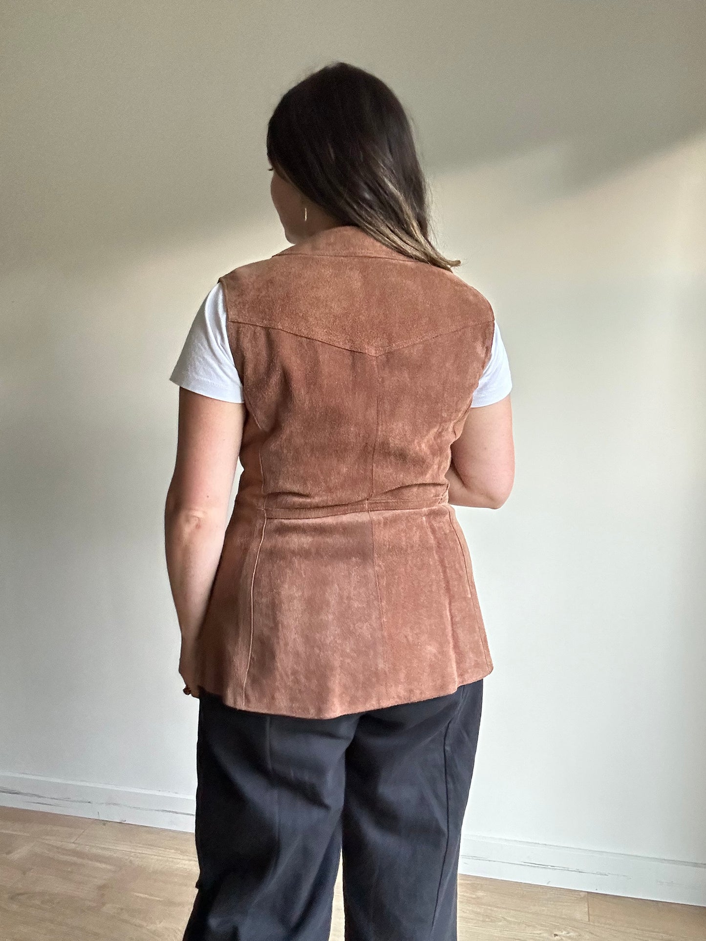 Brown Vintage Genuine Suede Waistcoat, M-L