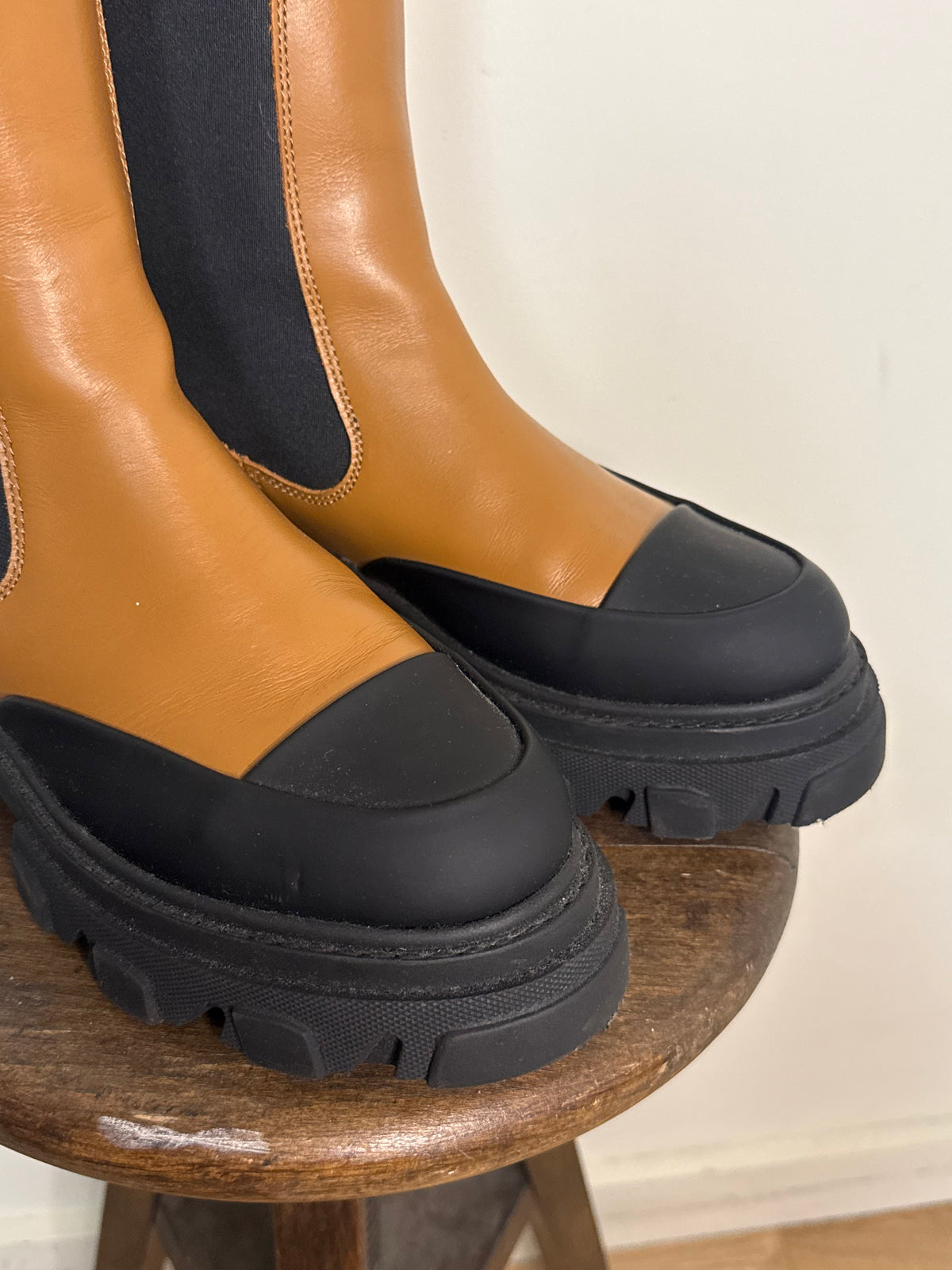 Ganni Leather Chelsea Chunky Boots - Size 41