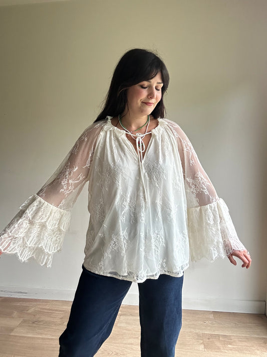 M&S NEW Lace Frill Sleeve Blouse, 16