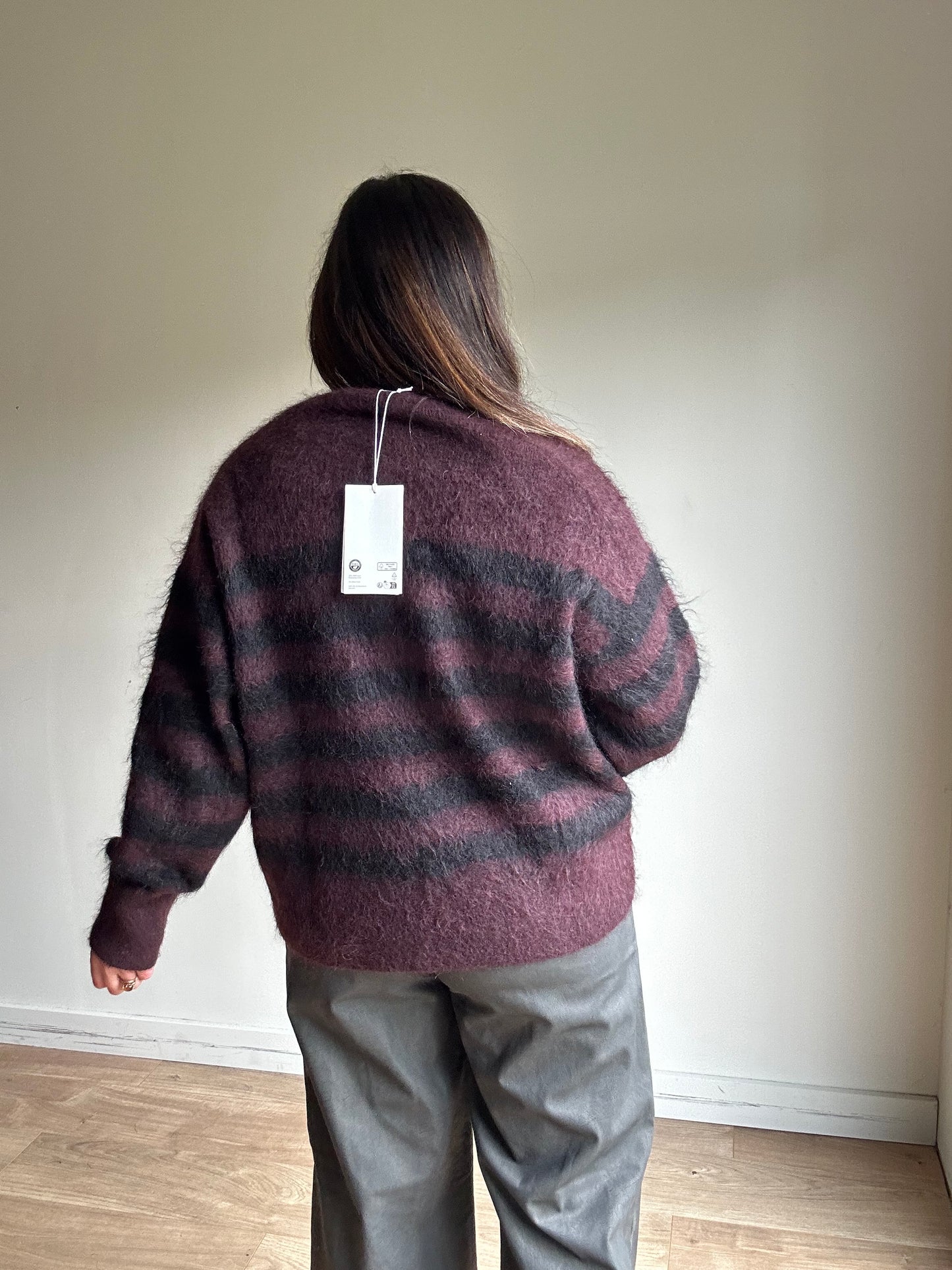 Cos NEW Mohair Merino Burgundy Stripe Jumper - S