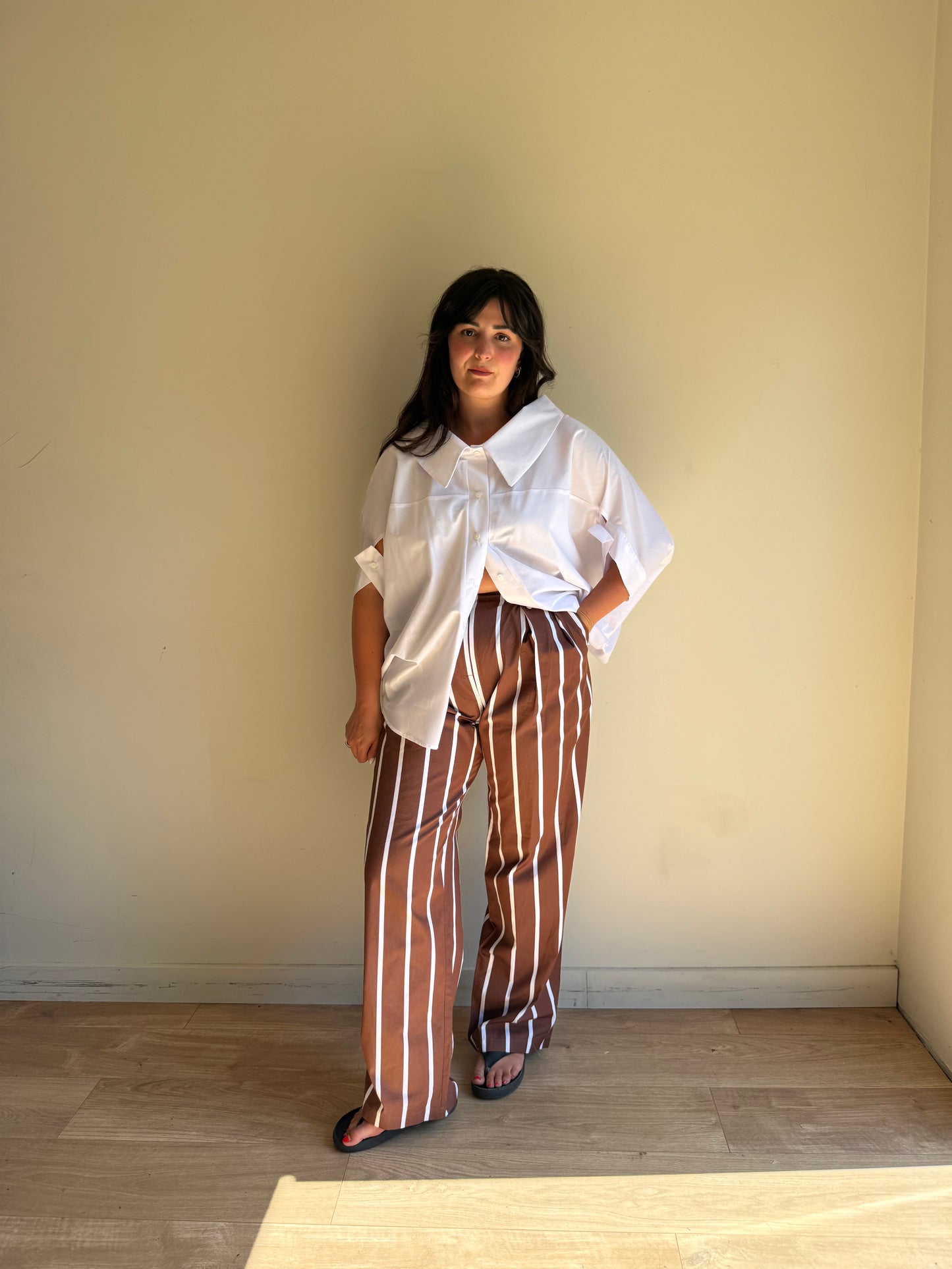 Mr Larkin Cotton Stripe Wide Leg Trousers, L