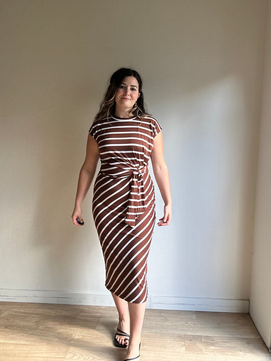 Brown Jersey Stripe Midi Dress, M