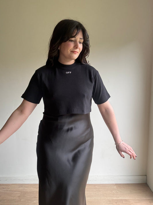 Black Off-White NEW Ribbed Cropped T-Shirt, S