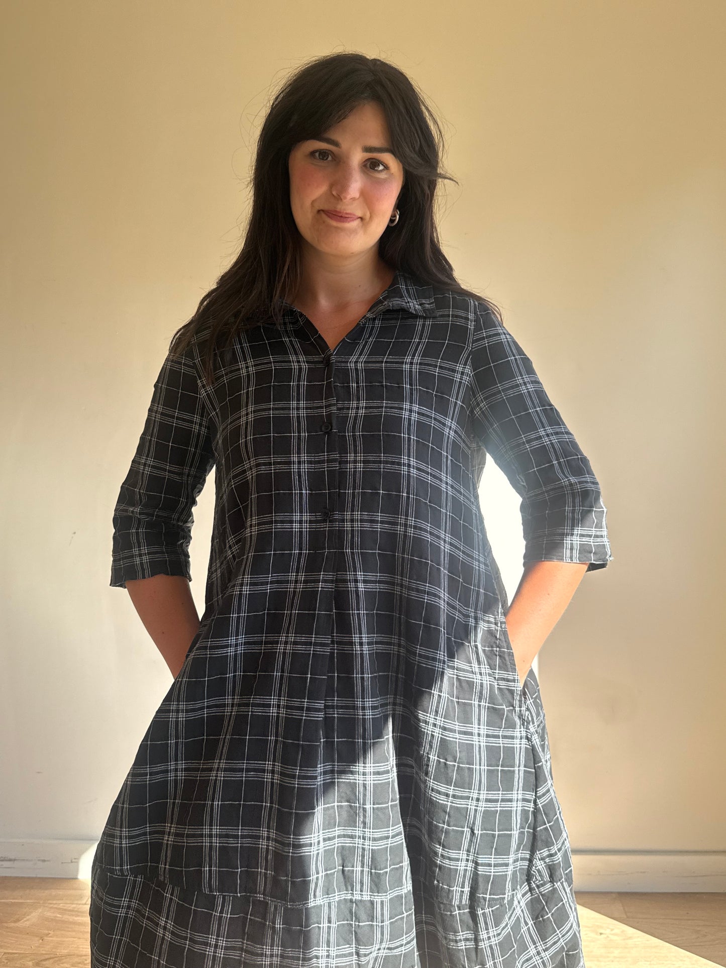 OSKA Check Cotton & Linen Shirt Dress, S-M