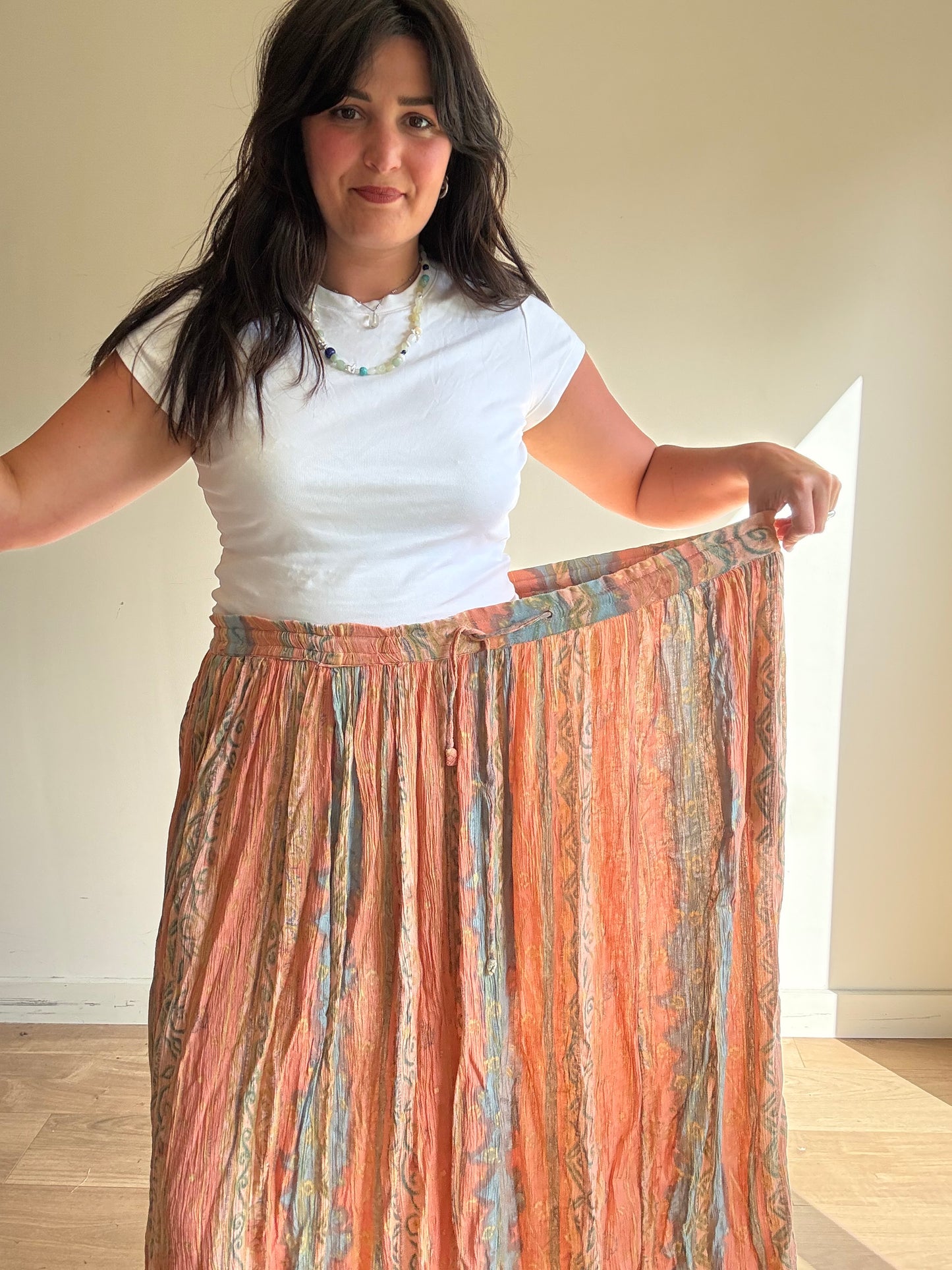 Vintage Orvis Printed Crinkle Skirt, XL