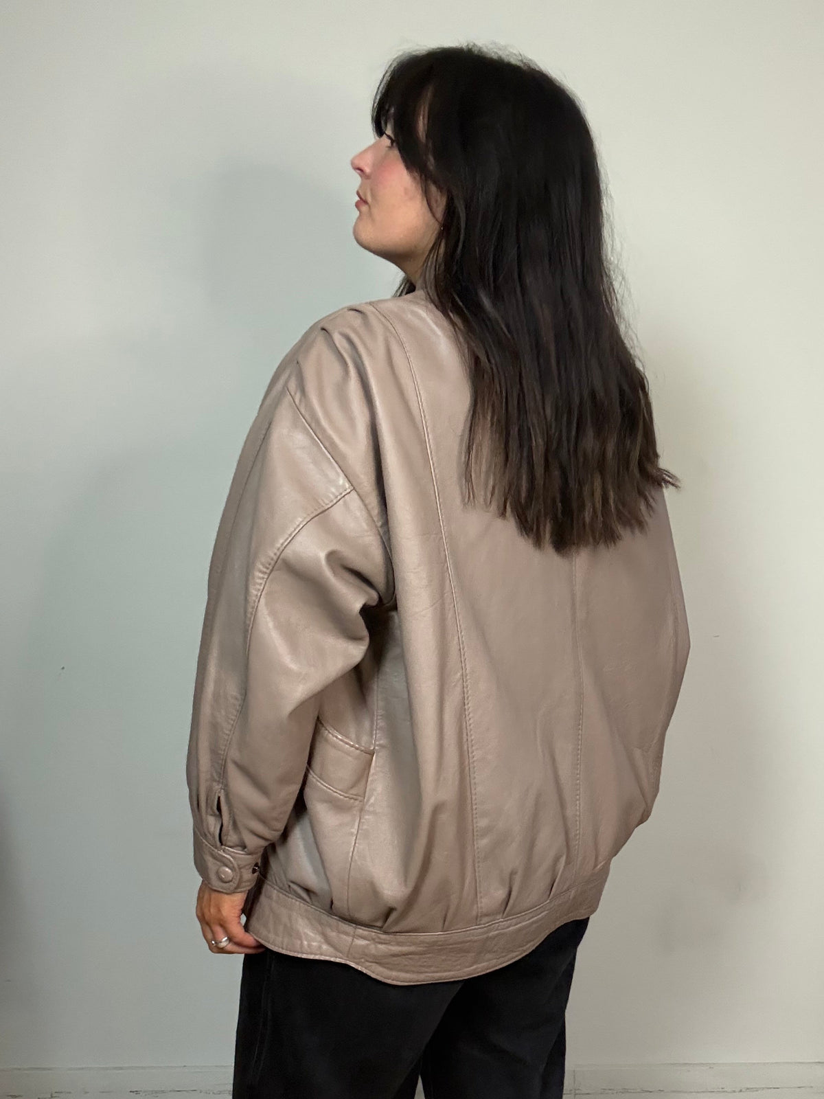 Real Leather Funnel Neck Bomber Jacket, M