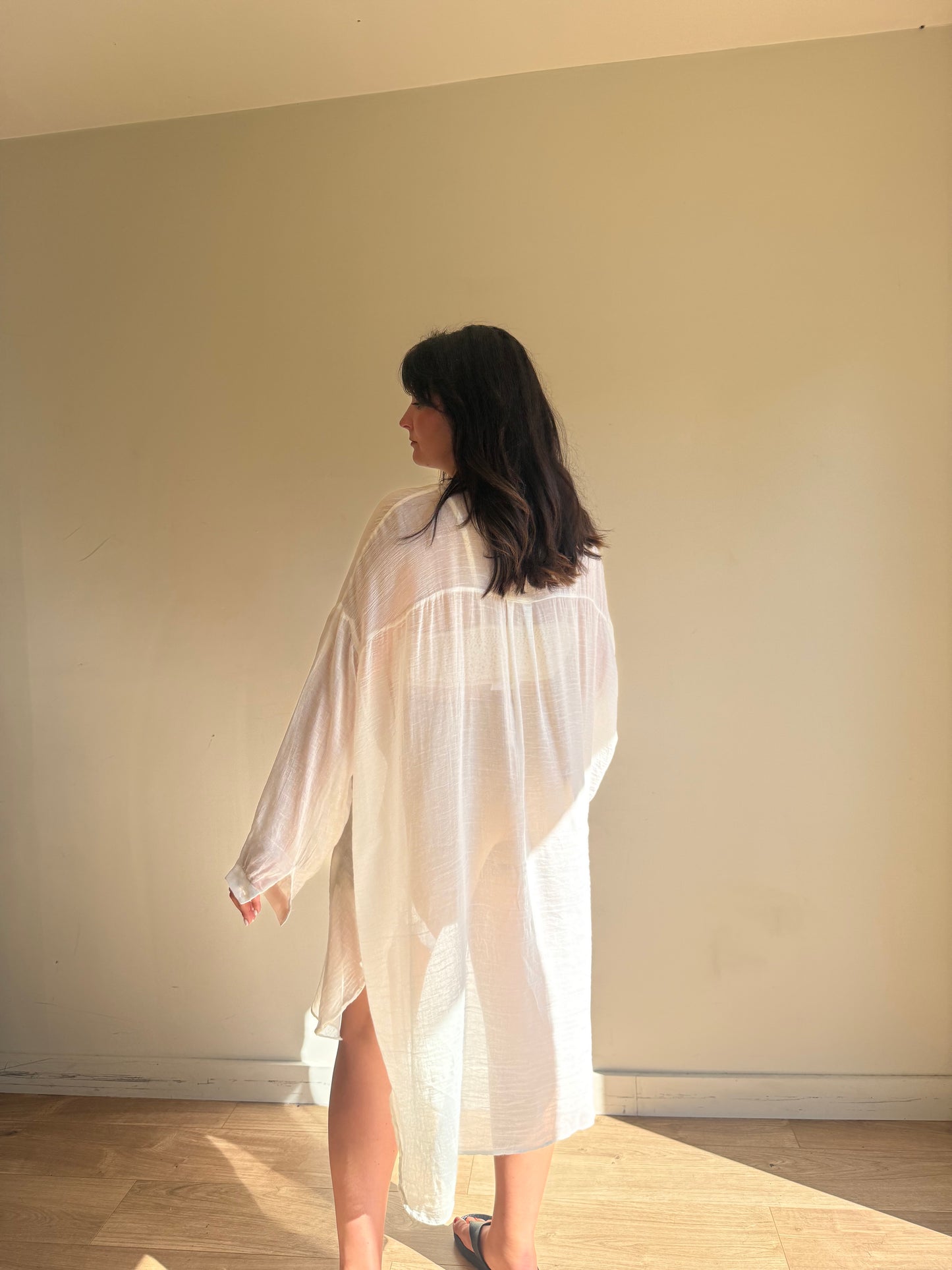 Zara Cotton Loose Sheer Shirt, One Size