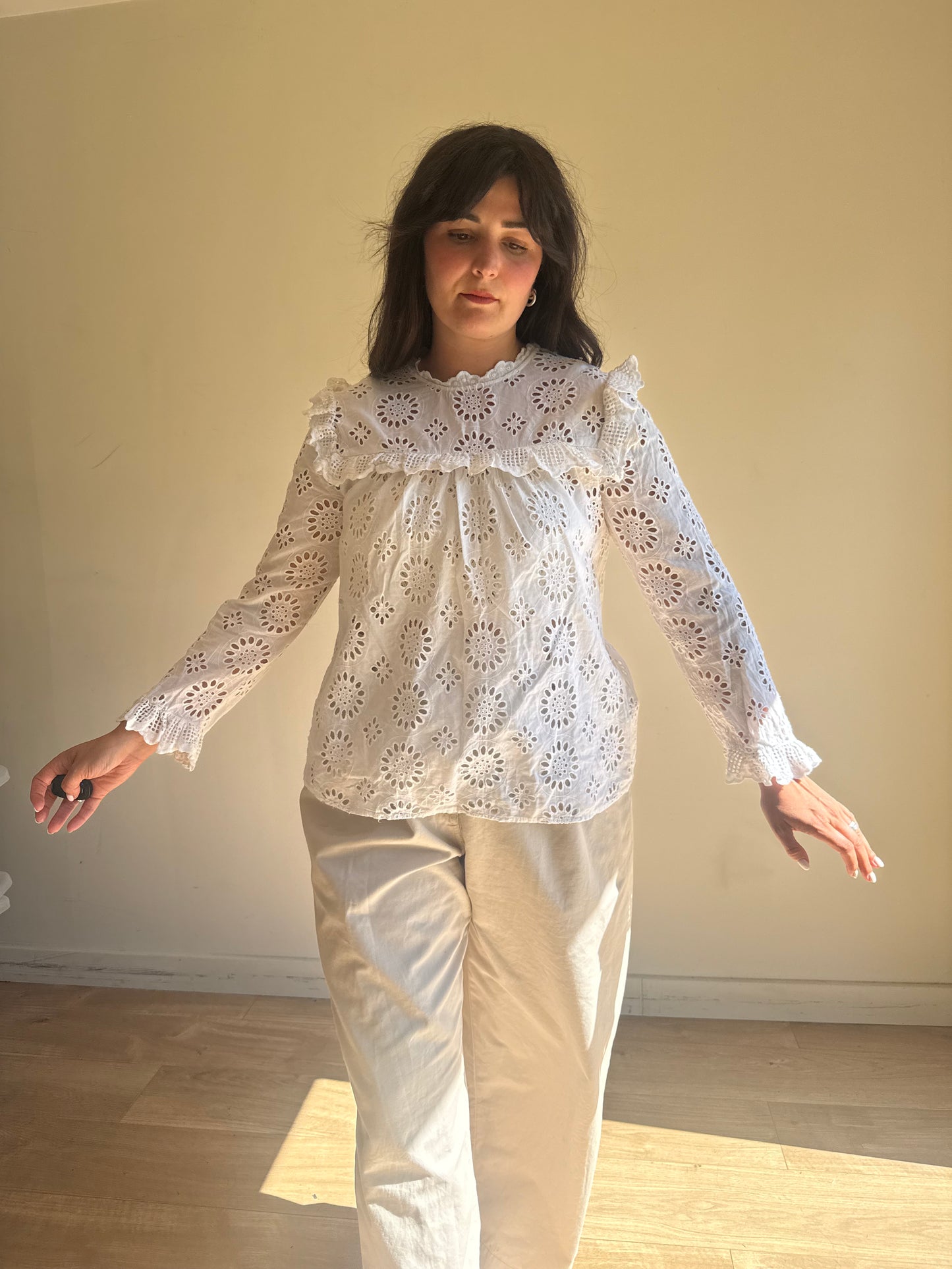 White Zara Cut Out Embroidered Top, M