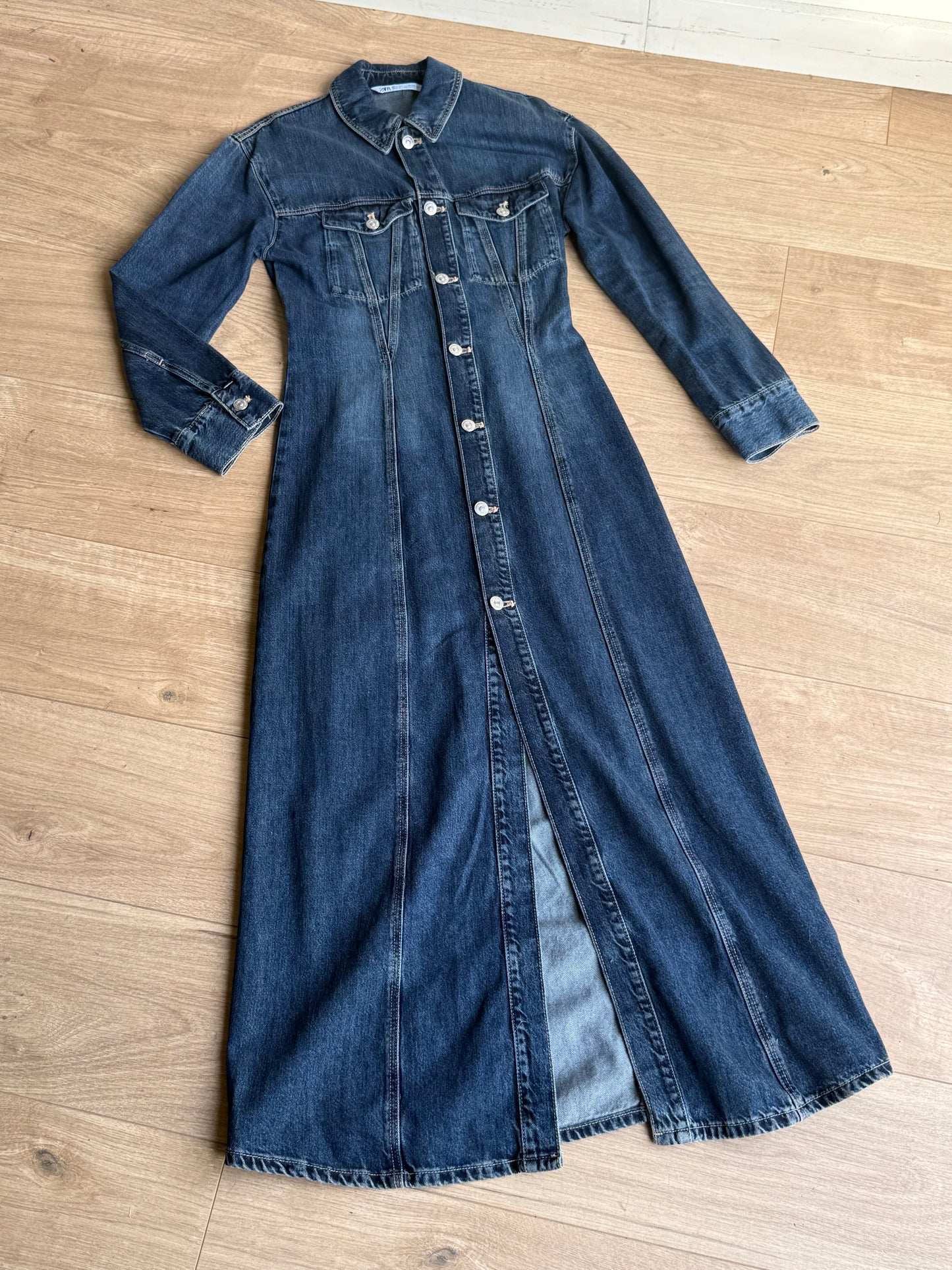 Zara Button Up Denim Maxi Dress, XS