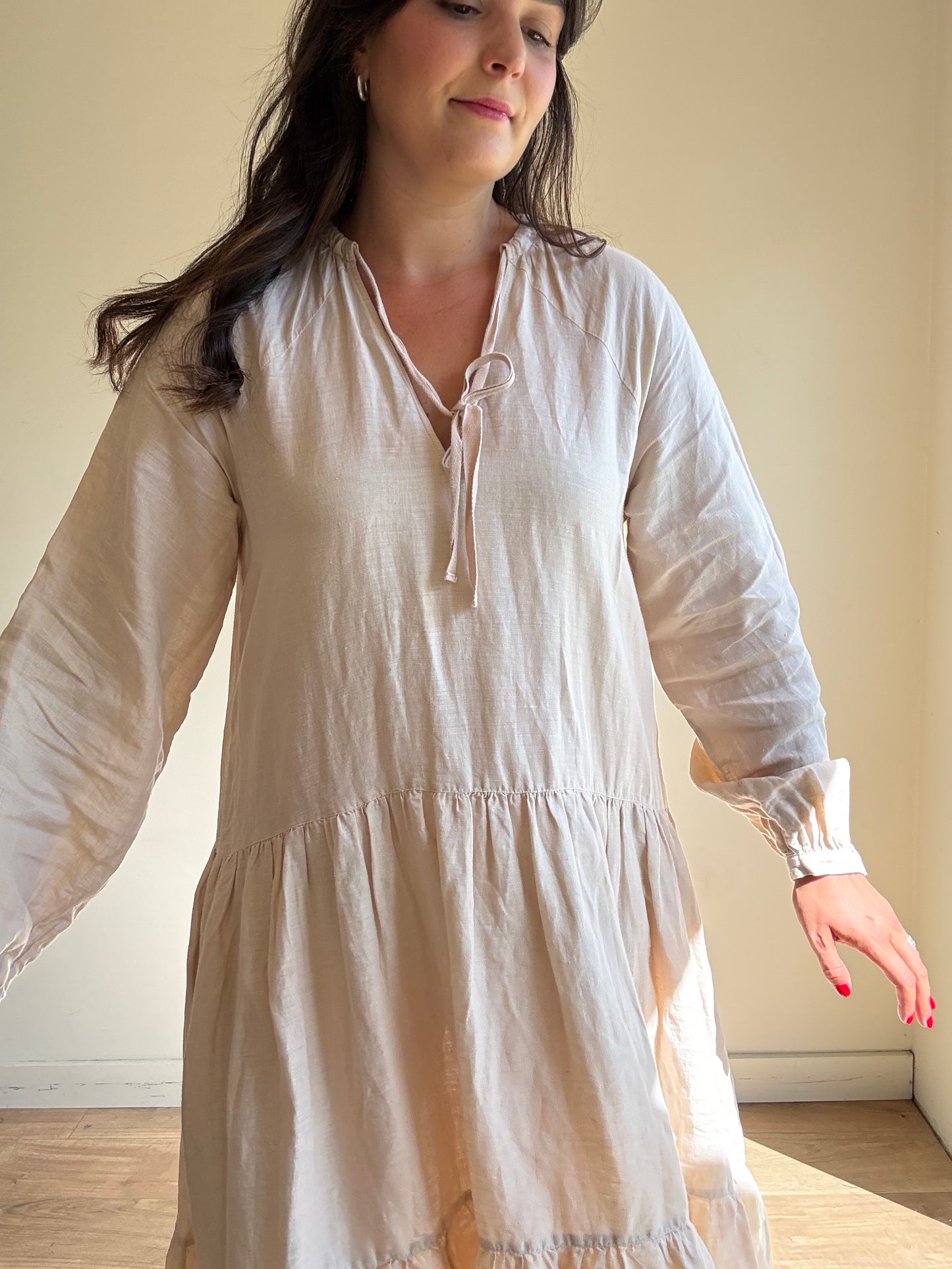 Blush Arket Linen Tiered Floaty Dress, S/M