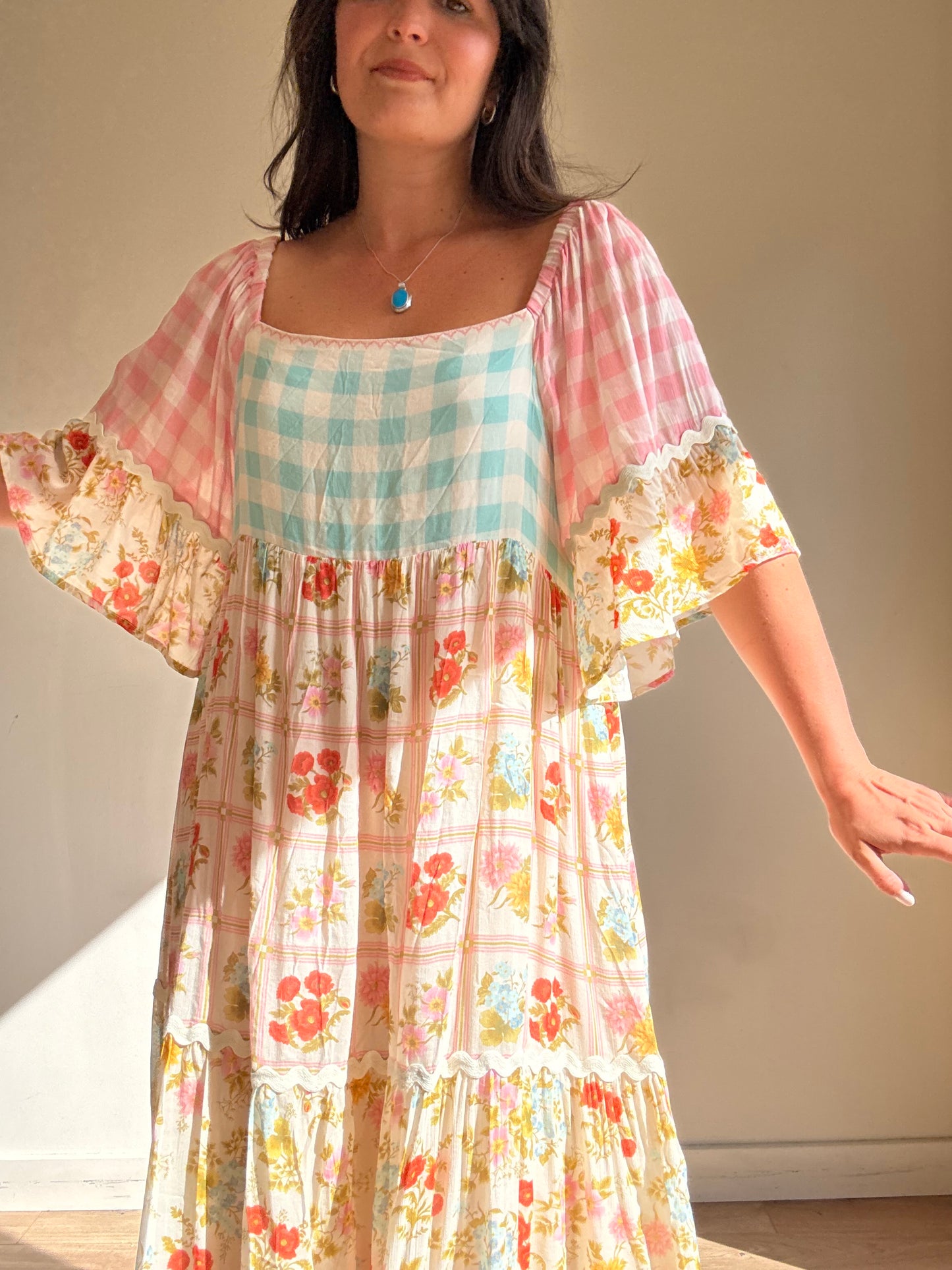 SPELL Floral and Gingham Floaty Dress, XXL