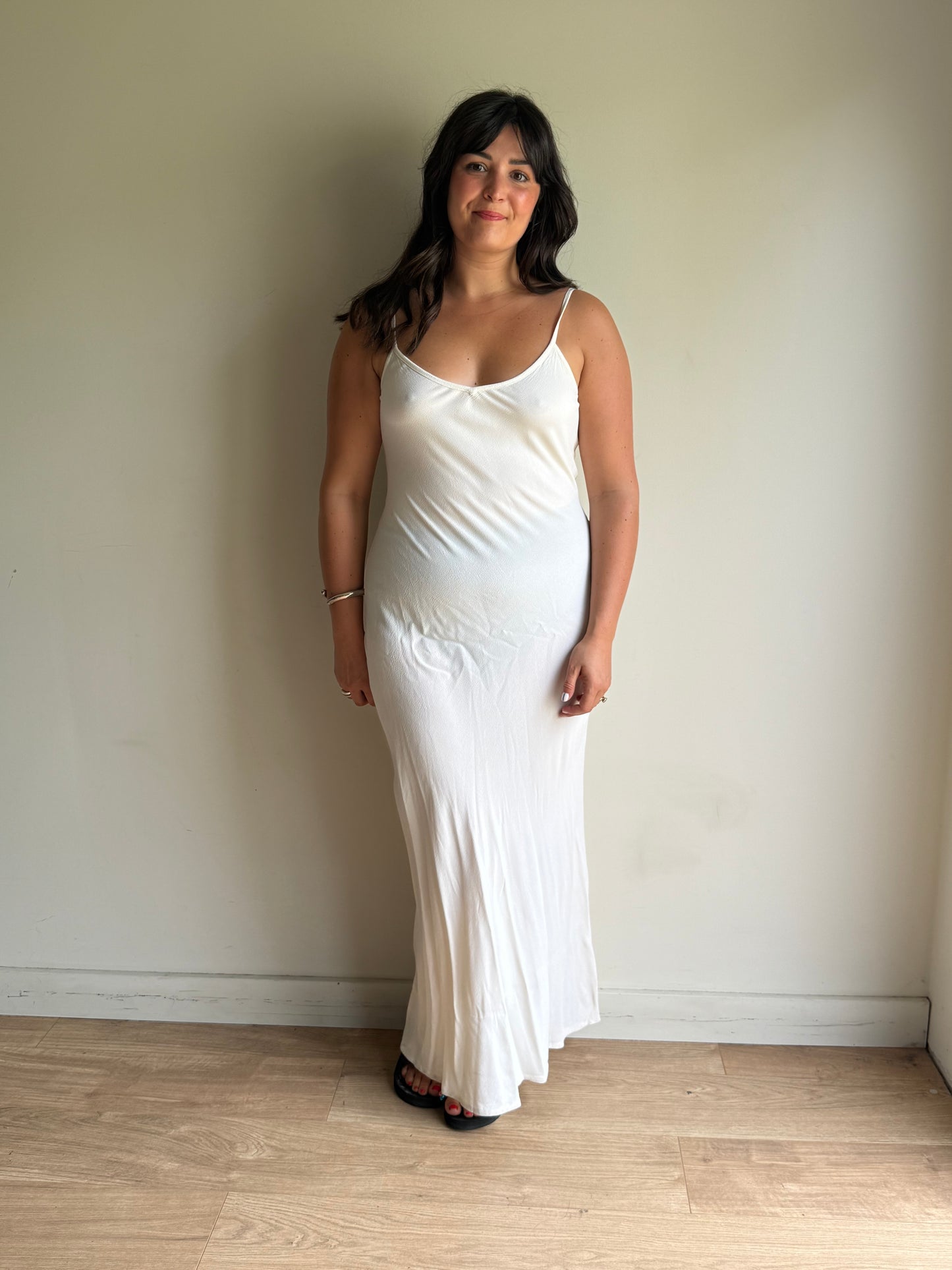 Vintage Ghost Crepe Slip Maxi Dress, M