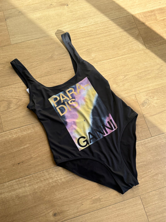 Ganni Printed Low Back Swimsuit, 38