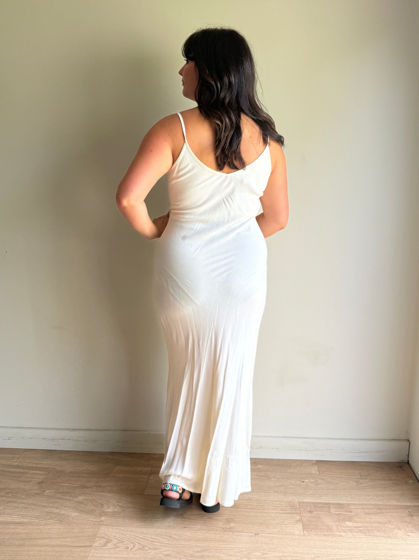 Vintage Ghost Crepe Slip Maxi Dress, M