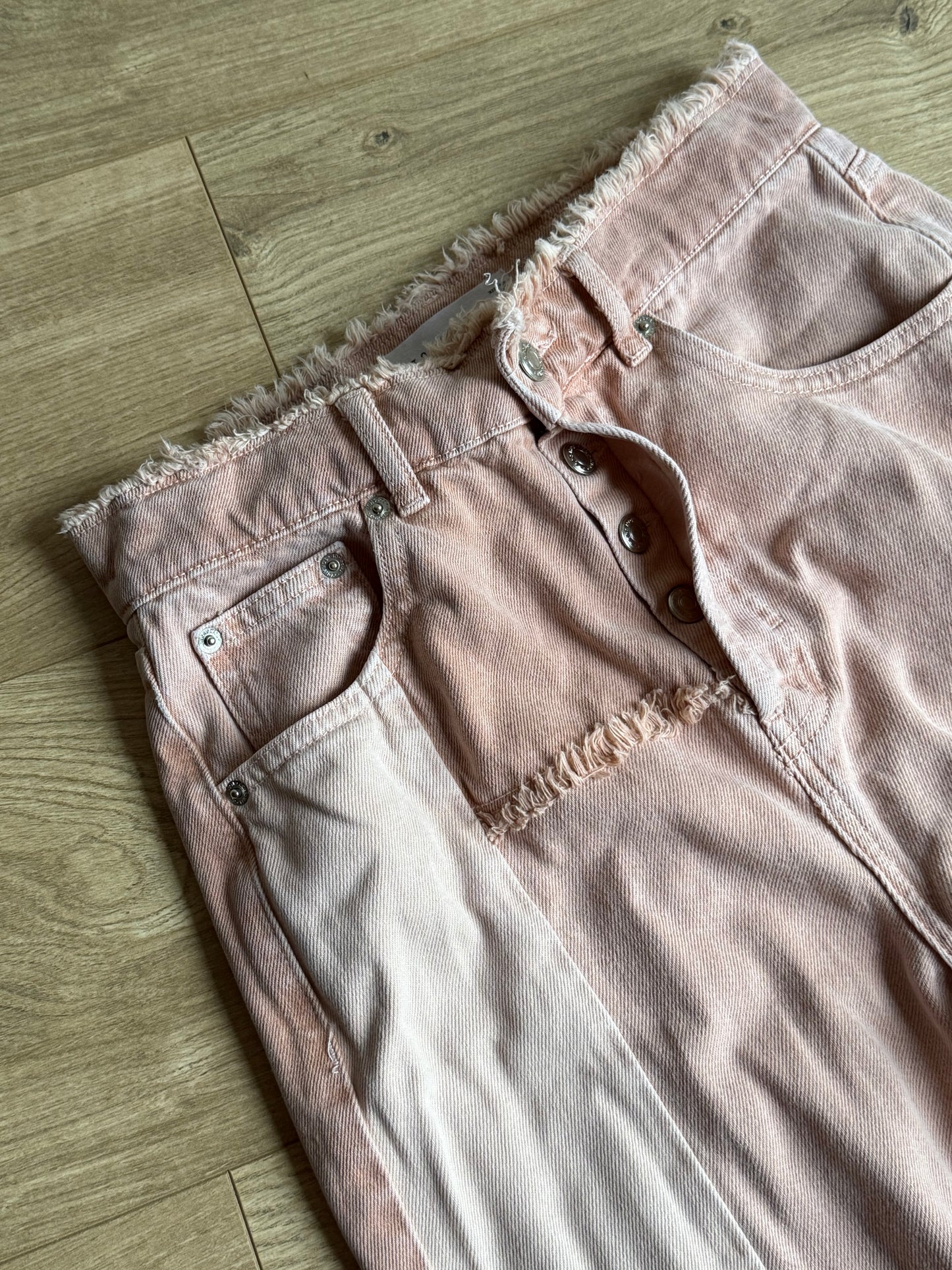 Pink Topshop Frayed Patch Barrell Leg Jeans, 28''