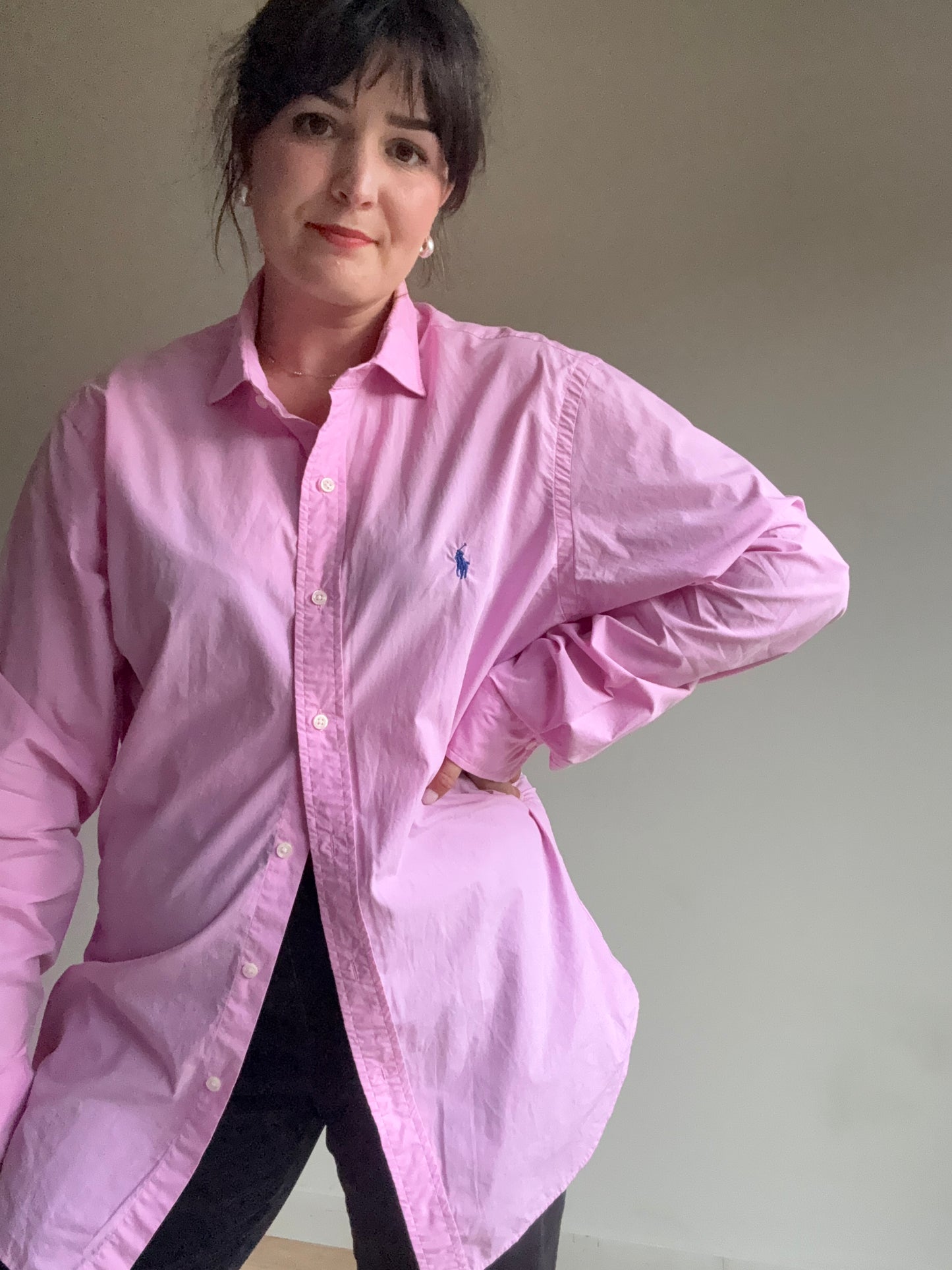 Pink & Navy Polo Ralph Lauren Cotton Classic Shirt, L