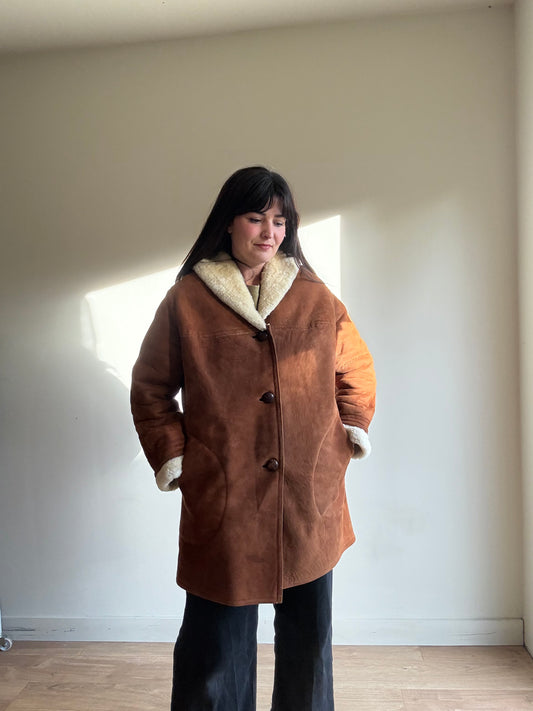 Vintage Sheepskin Shearling Coat, L/XL
