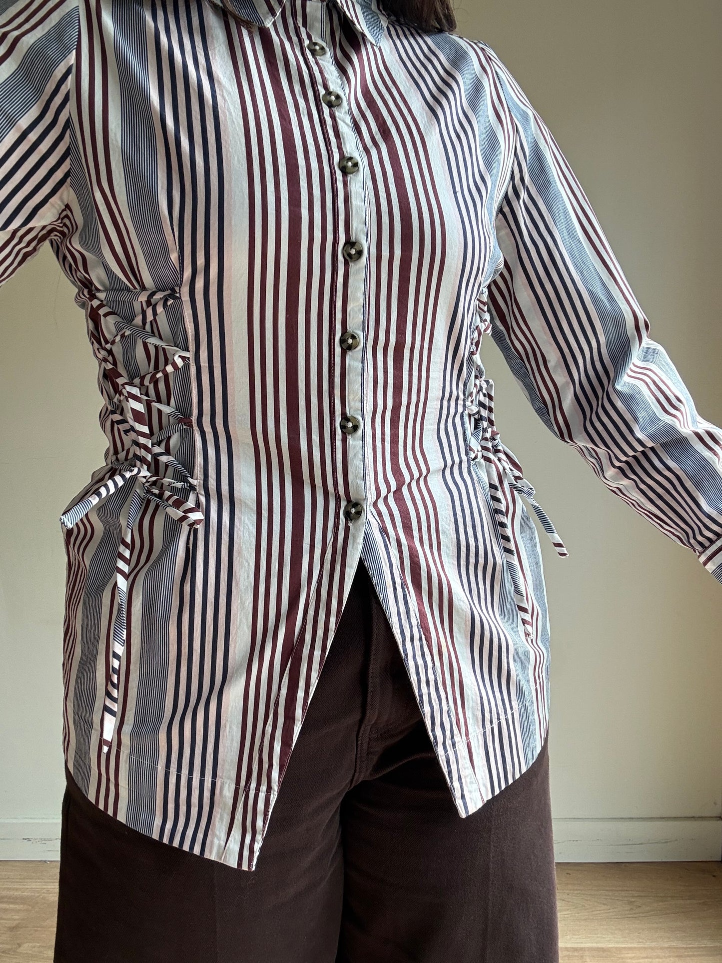 Damson Madder Stripe Lace Up Shirt, 12