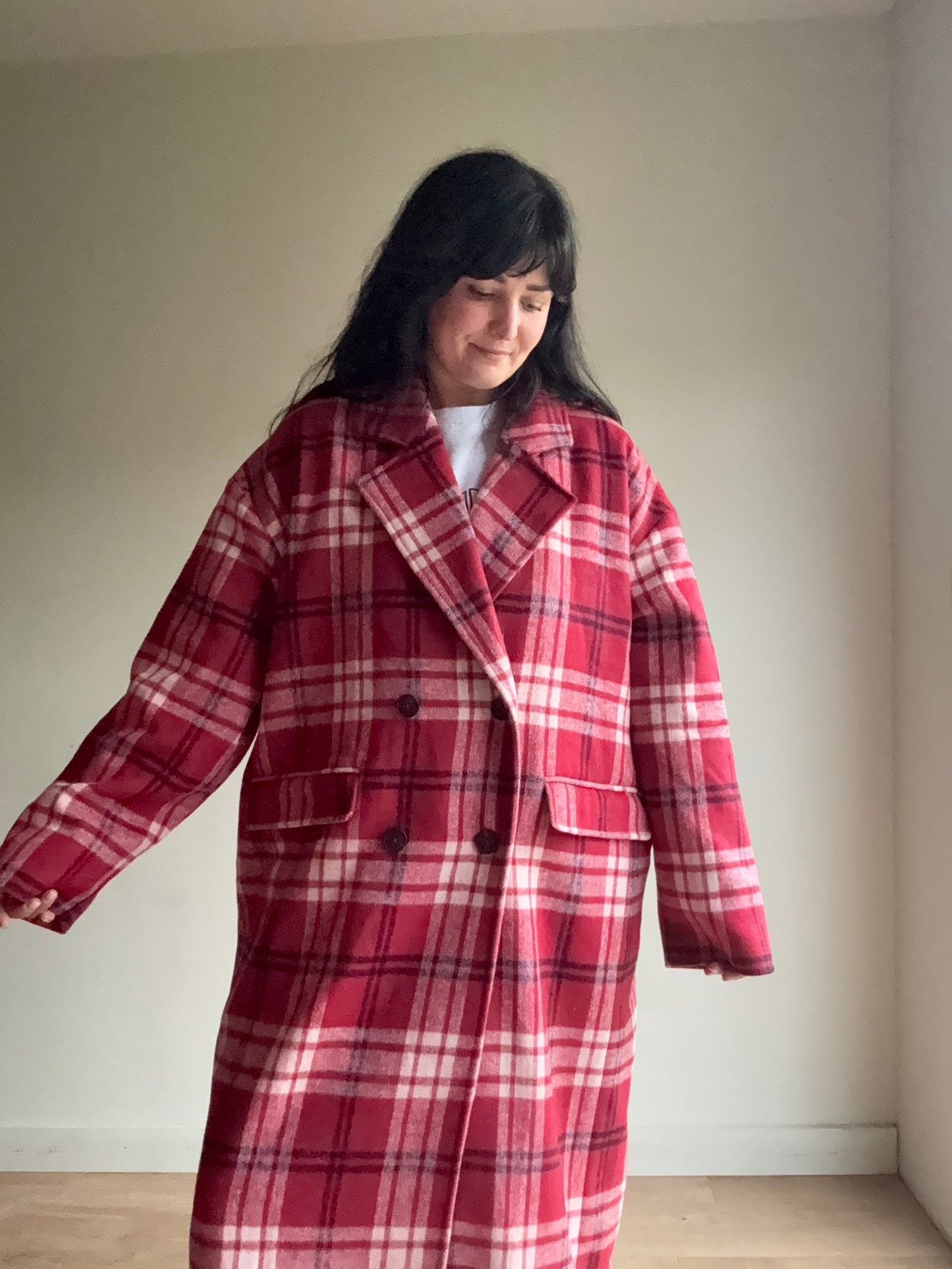 Nobody's Child NEW Check Longline Wool Mix Coat, L-XL