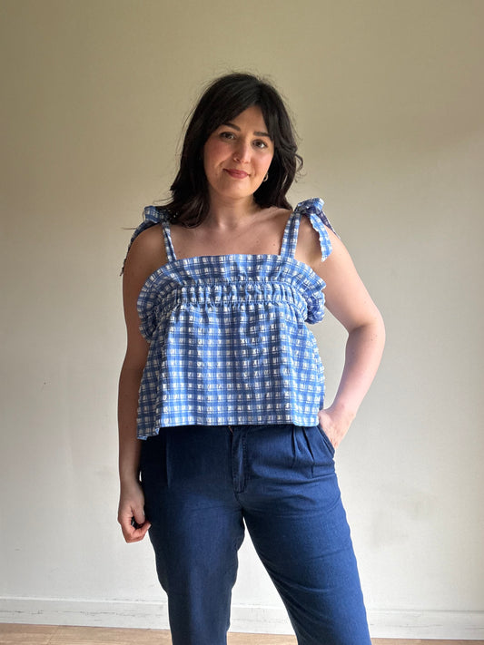 Ganni Gingham Check Sun Top, 36