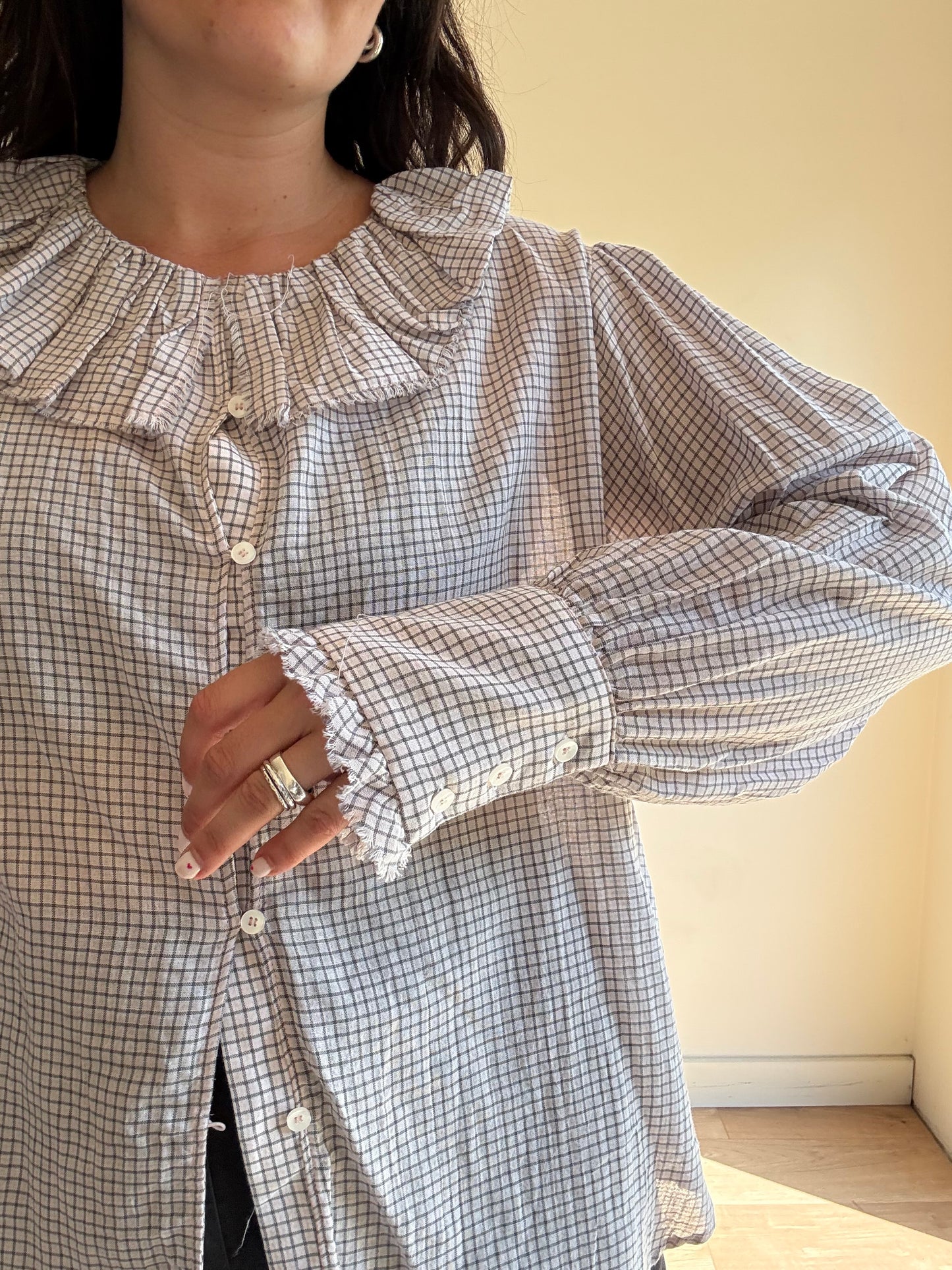 Zara Grid Check Frill Blouse, L