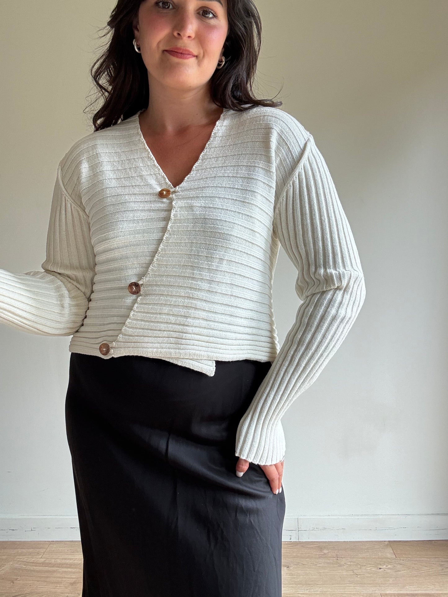 Sarah Pacini Ribbed Cropped Cardigan, S/M