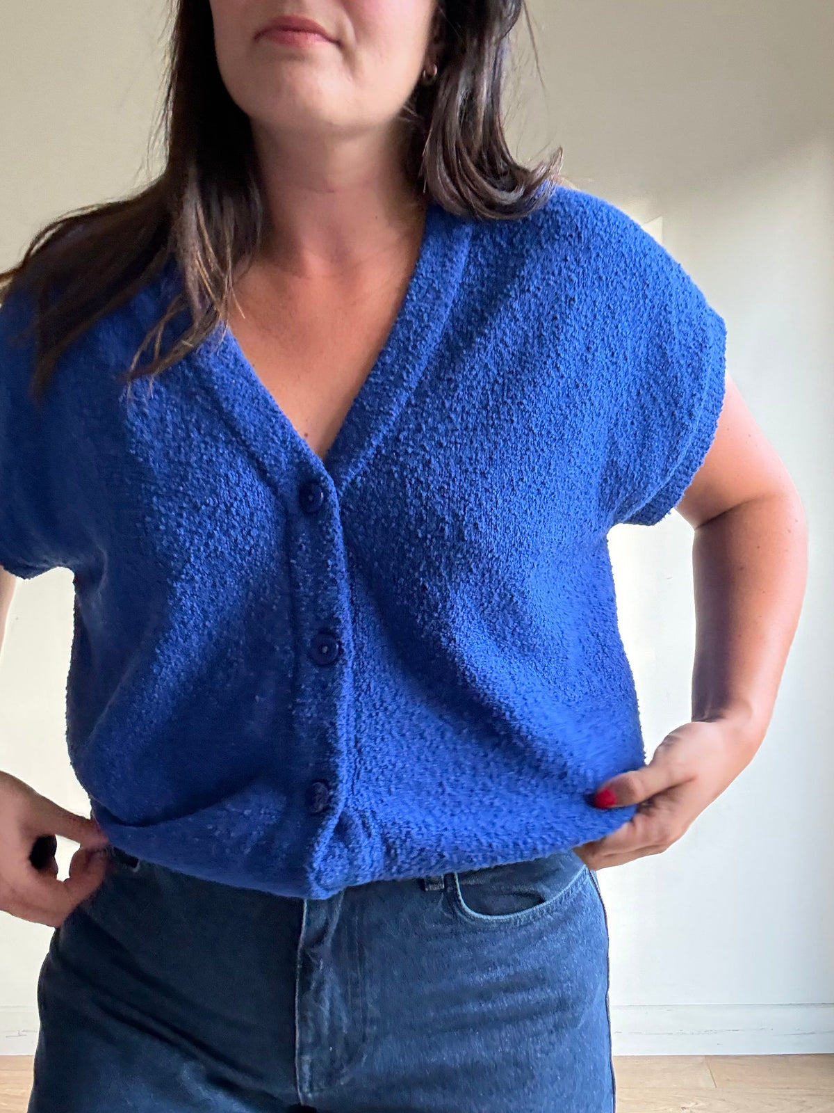 Bright Blue Boucle Cardigan, M